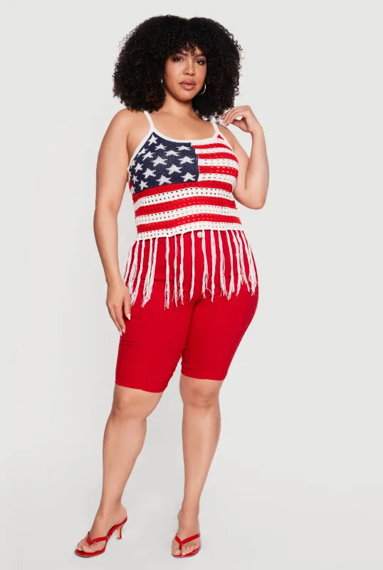 Plus Size Crochet Americana Fringe Hem Tank Top made by Rainbow