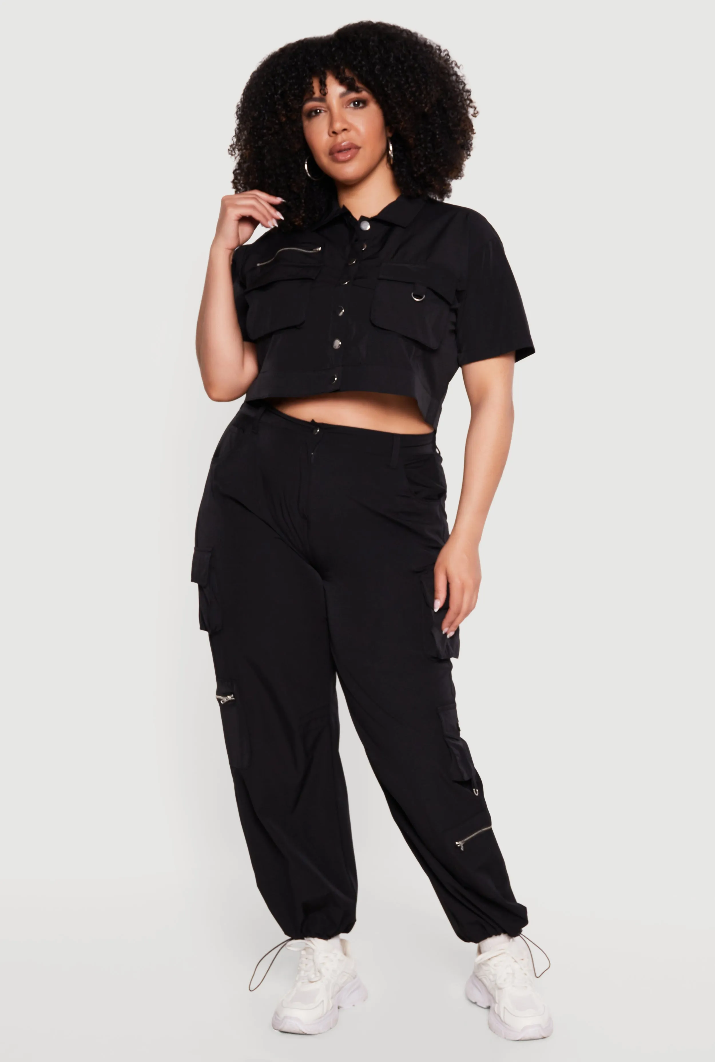 Plus Size Toggle Drawstring Hem Nylon Cargo Pants sold by Rainbow