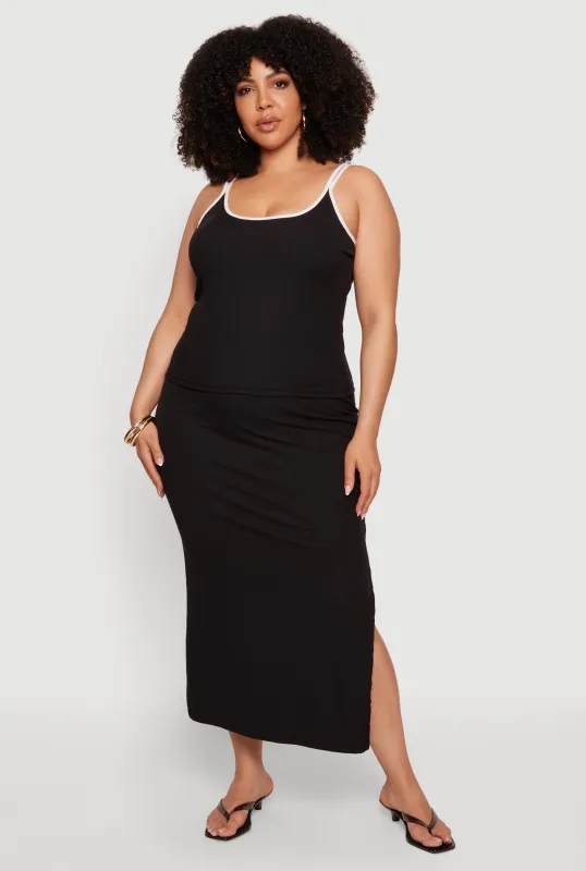 Plus Size Double Strap Cami and Side Slit Skirt Set made by Rainbow