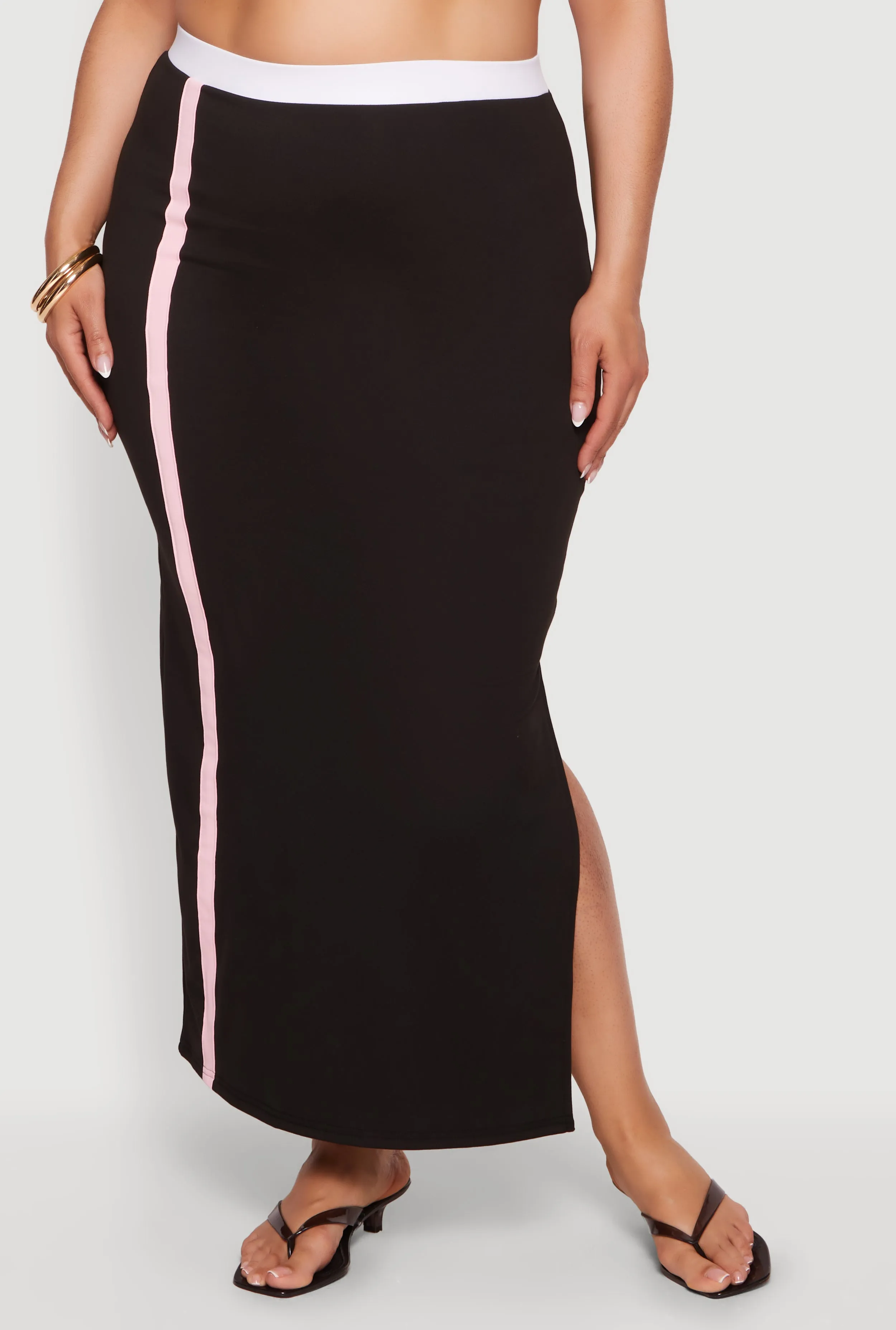 Plus Size Contrast Trim Side Slit Maxi Skirt sold by Rainbow product image thumbnail 3