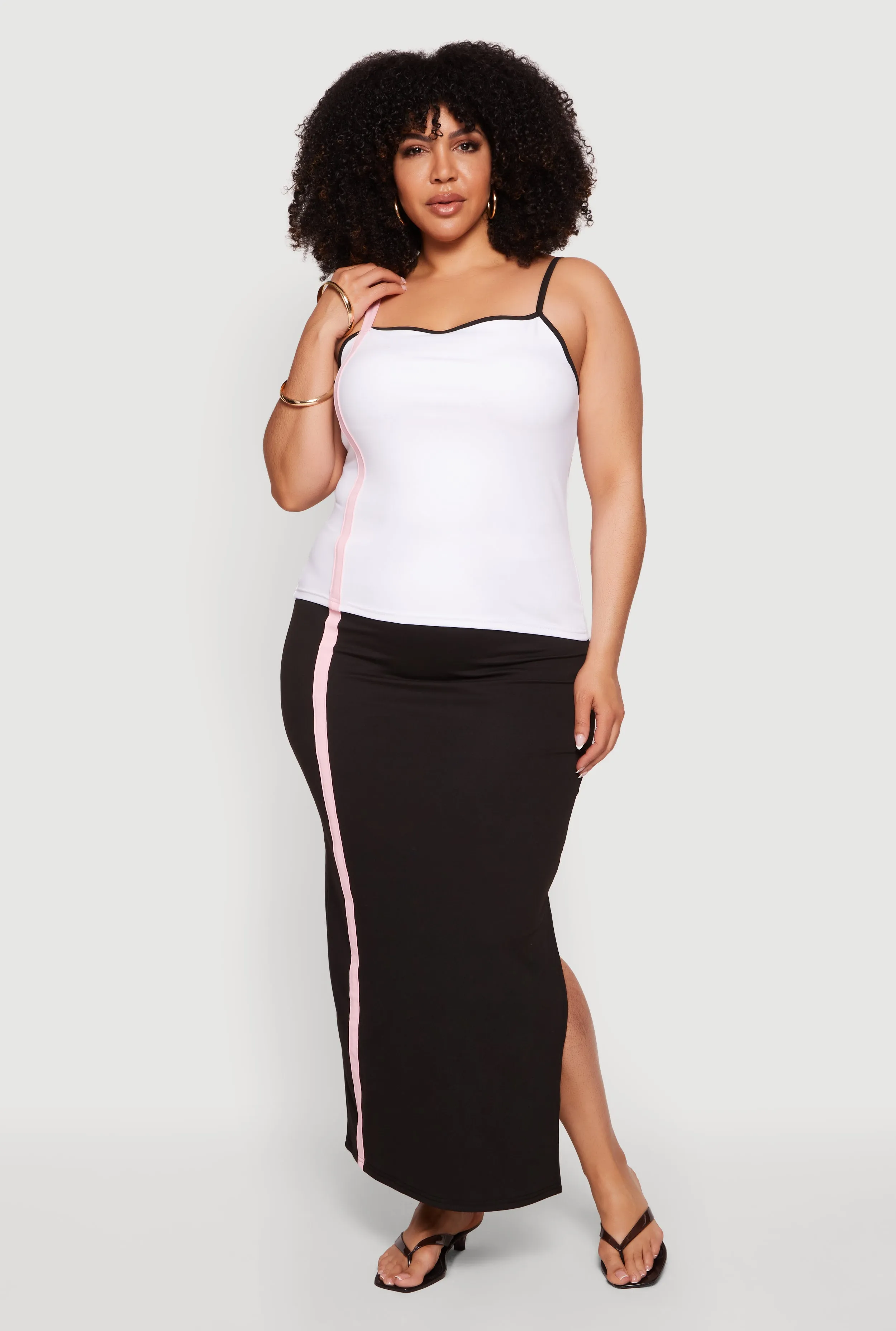 Plus Size Contrast Trim Side Slit Maxi Skirt sold by Rainbow