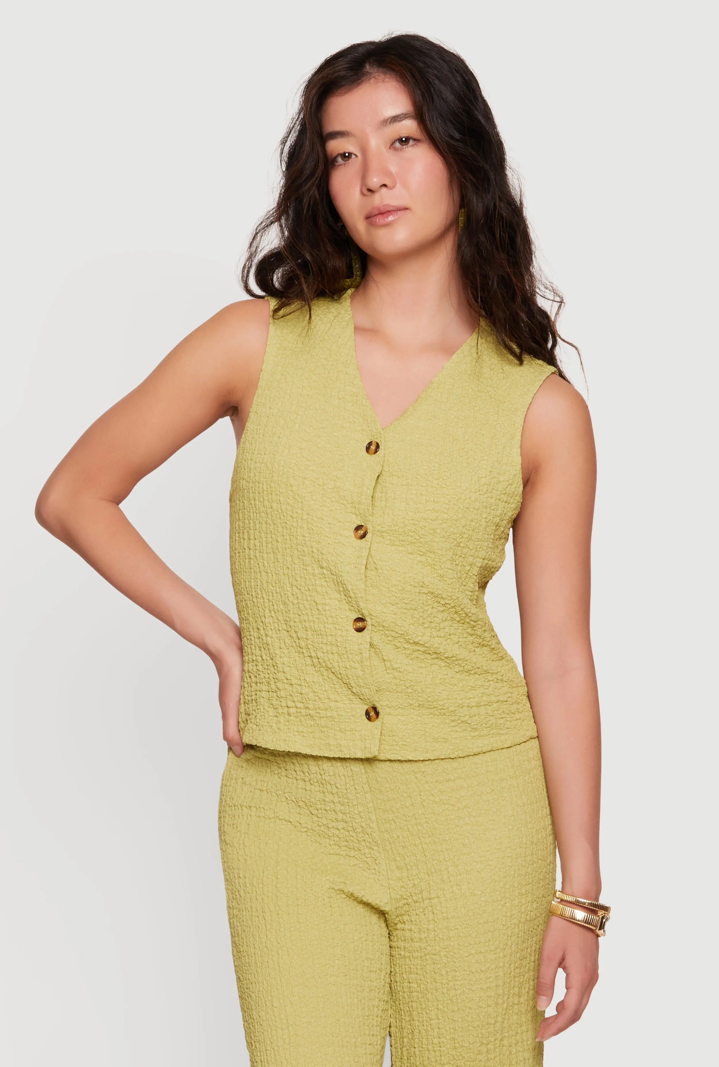 Textured Knit V Neck Button Front Vest sold by Rainbow product image thumbnail 3