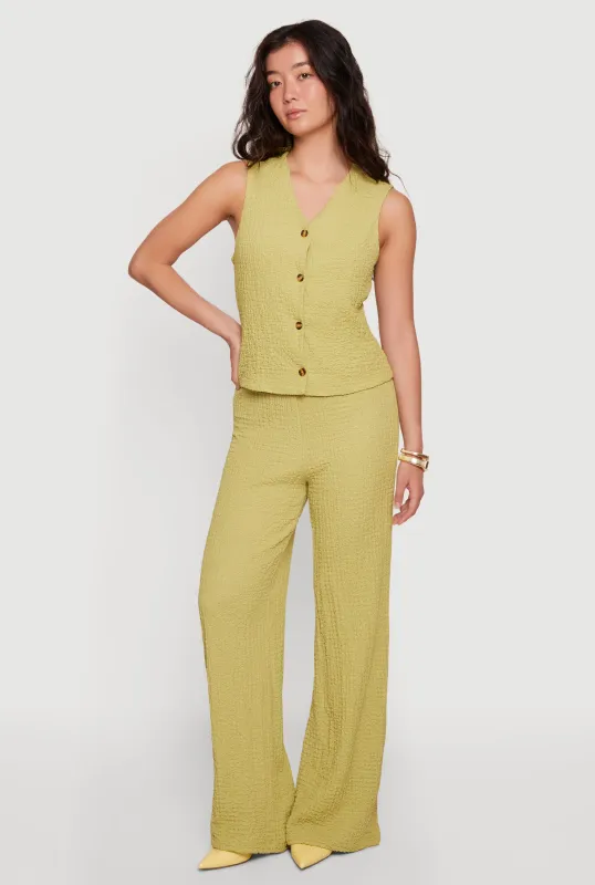 Textured Knit Drawstring High Waisted Pants made by Rainbow
