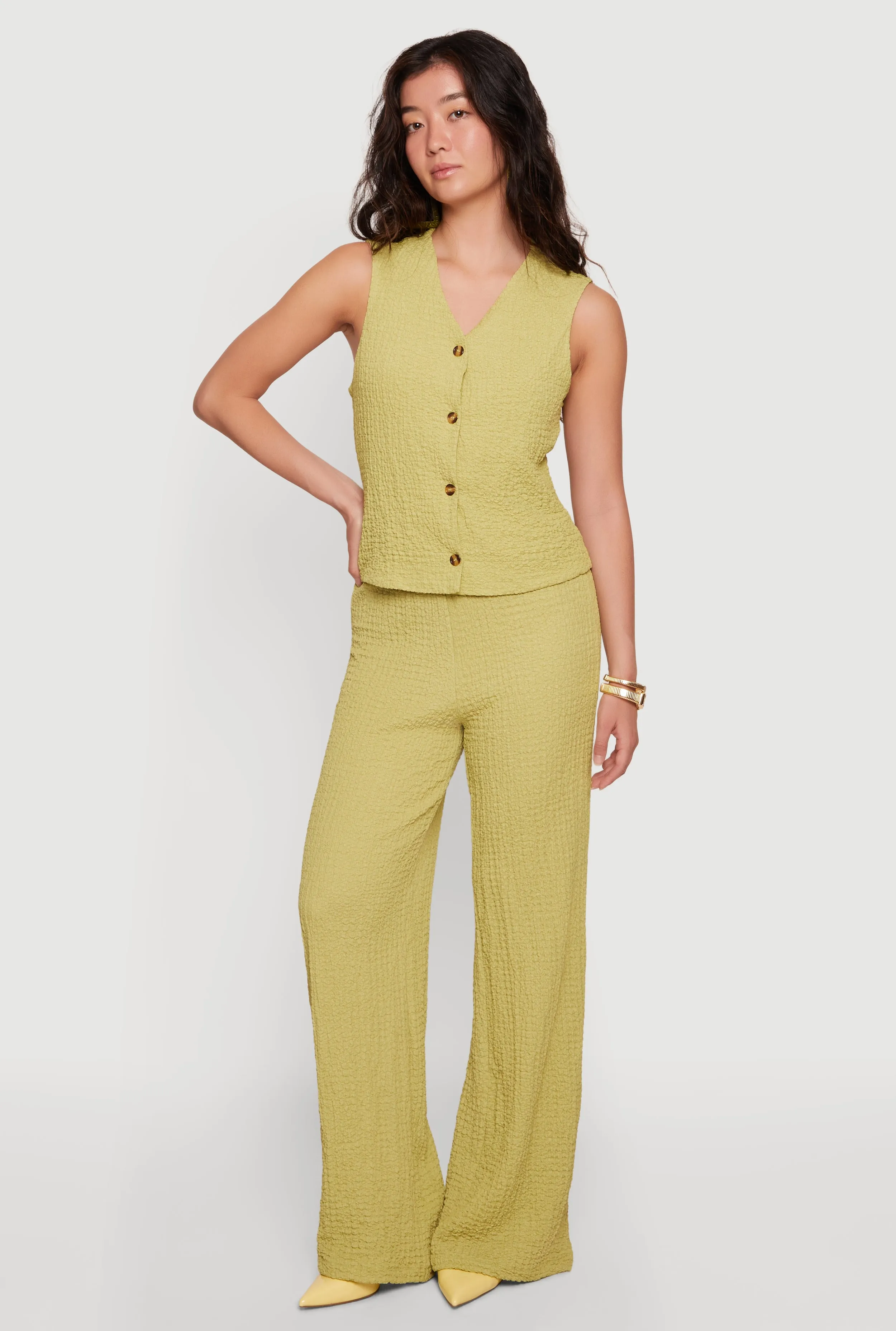Textured Knit Drawstring High Waisted Pants sold by Rainbow