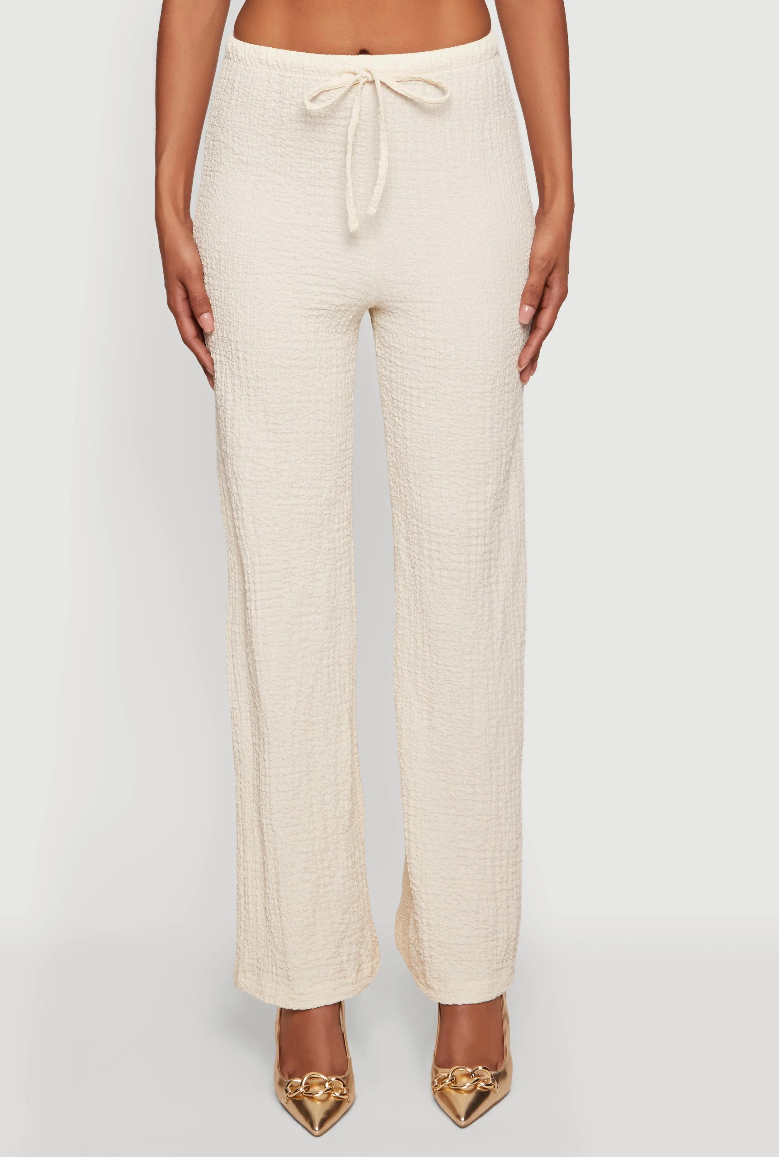 Textured Knit Drawstring High Waisted Pants sold by Rainbow product image thumbnail 3
