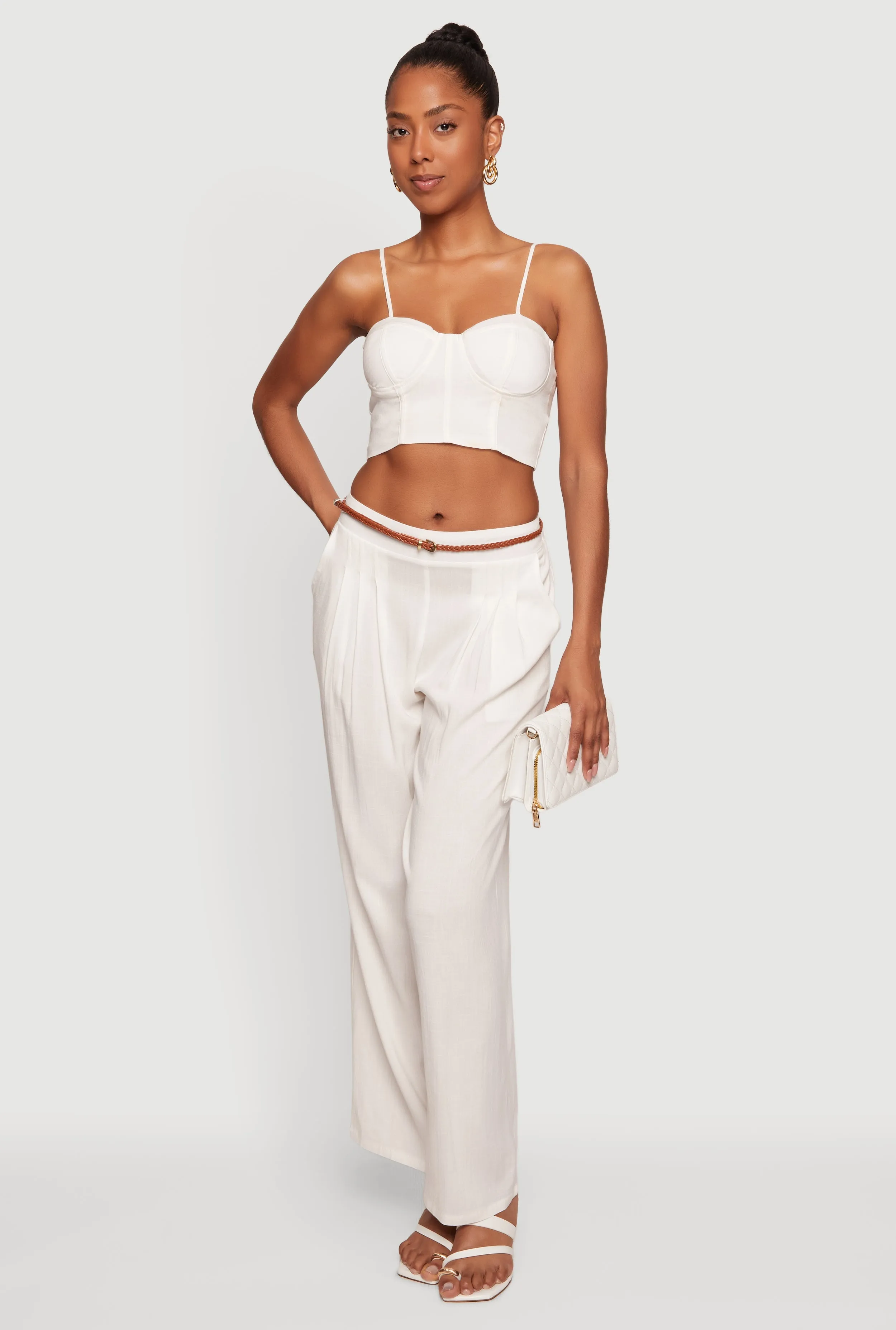 Gauze Knit High Waist Belted Straight Leg Casual Pants sold by Rainbow product image thumbnail 2