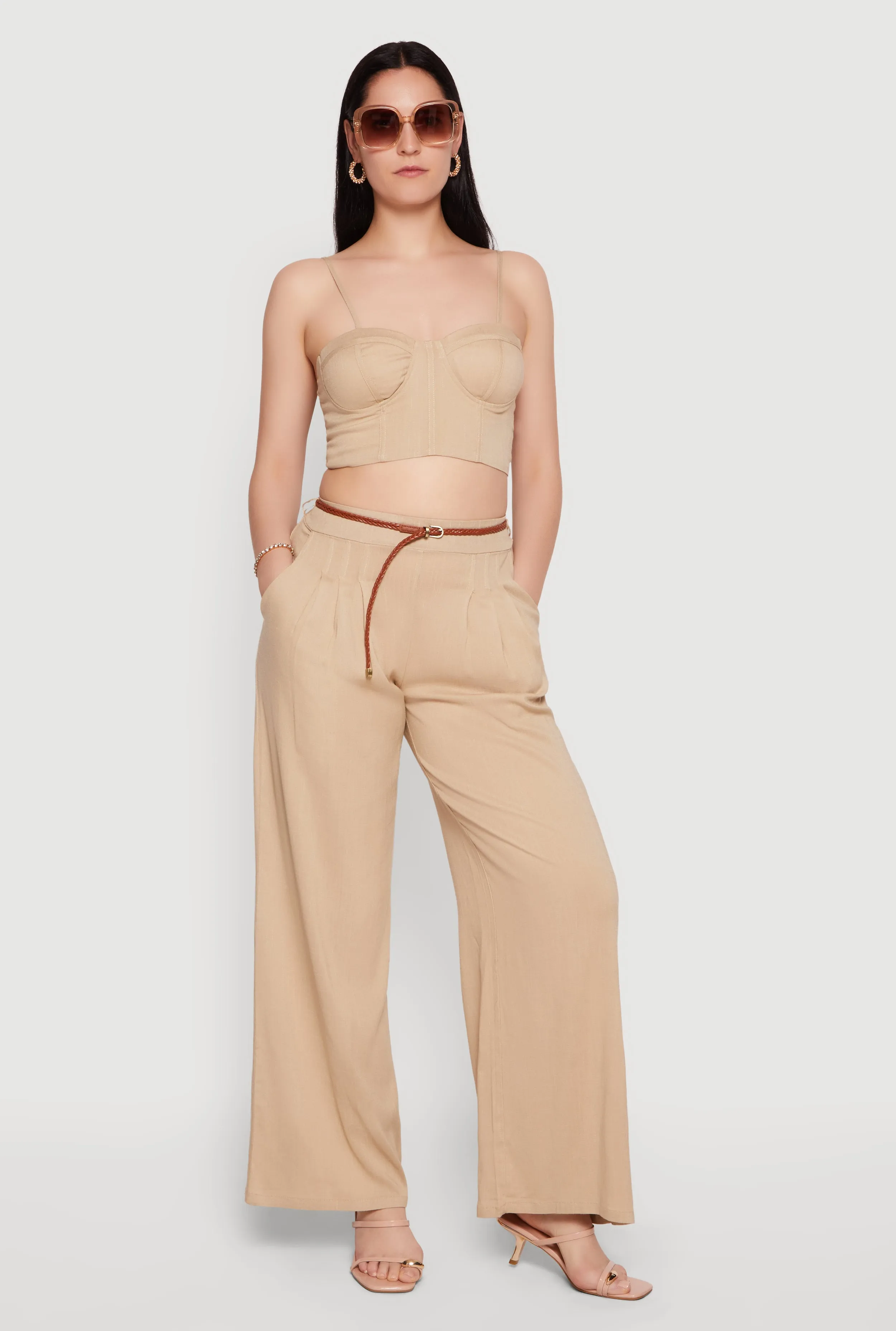 Gauze Knit High Waist Belted Straight Leg Casual Pants sold by Rainbow