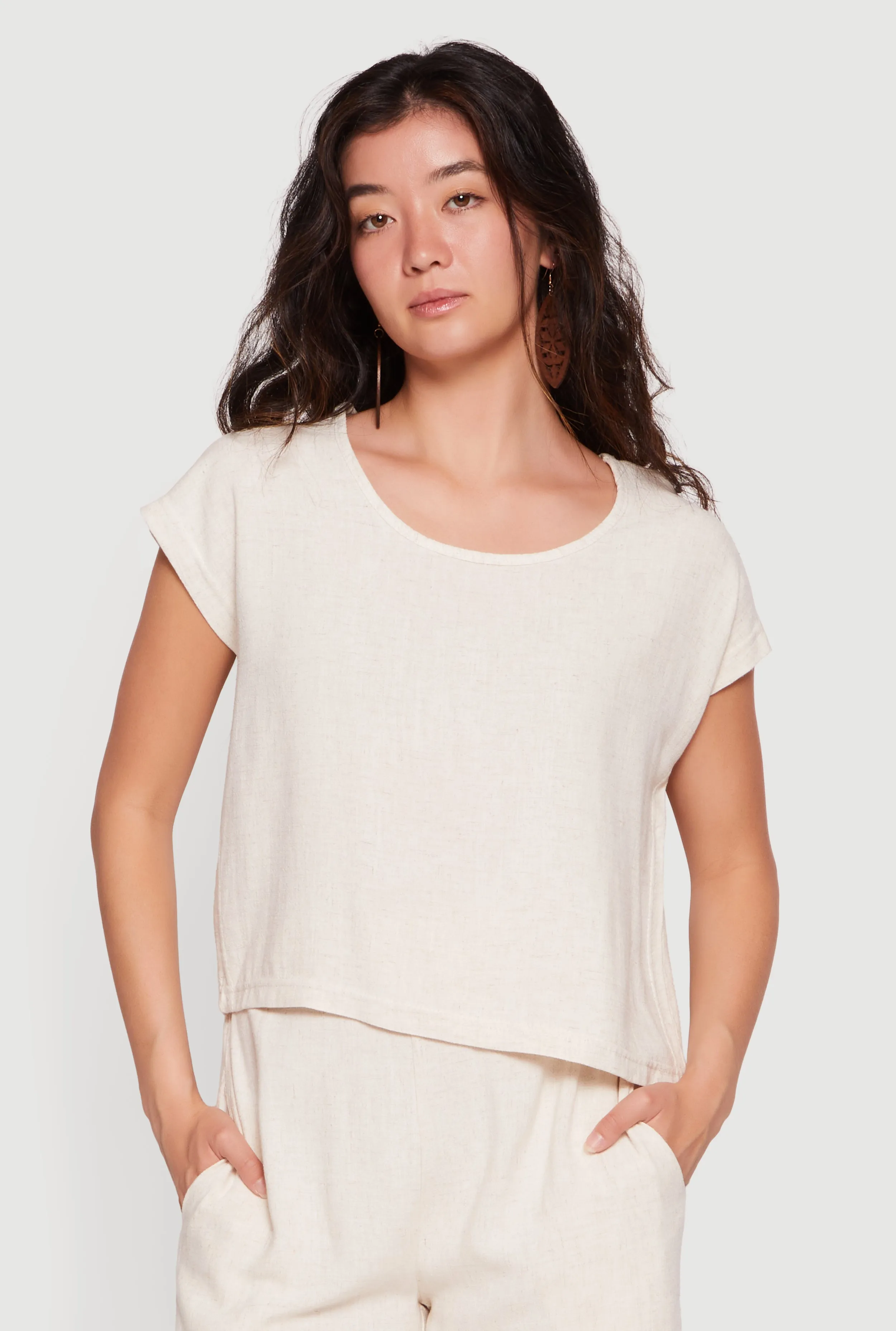 Linen Scoop Neck Dolman Sleeves Blouse sold by Rainbow