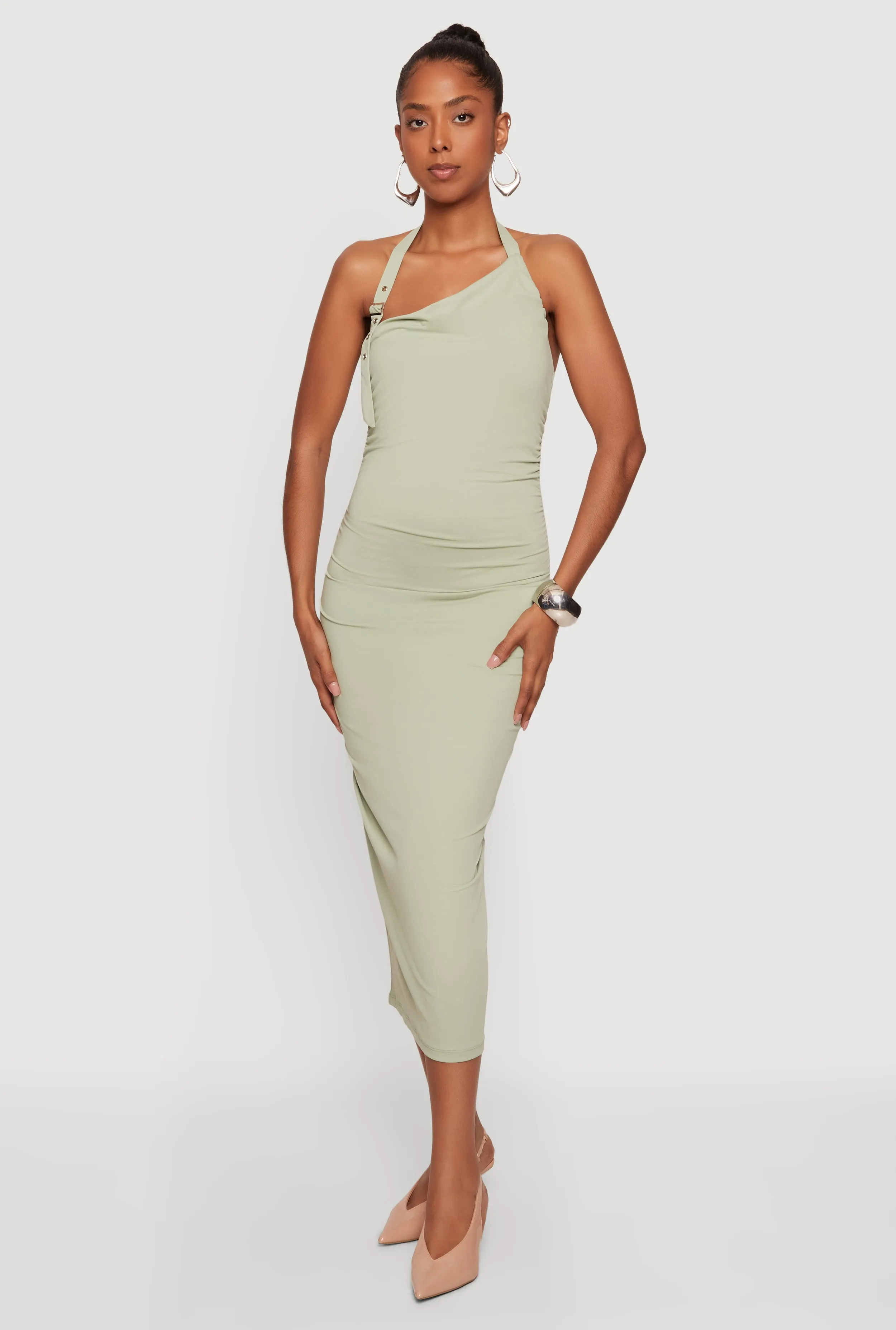 Buckle Detail Asymmetrical Halter Midi Dress sold by Rainbow product image thumbnail 4
