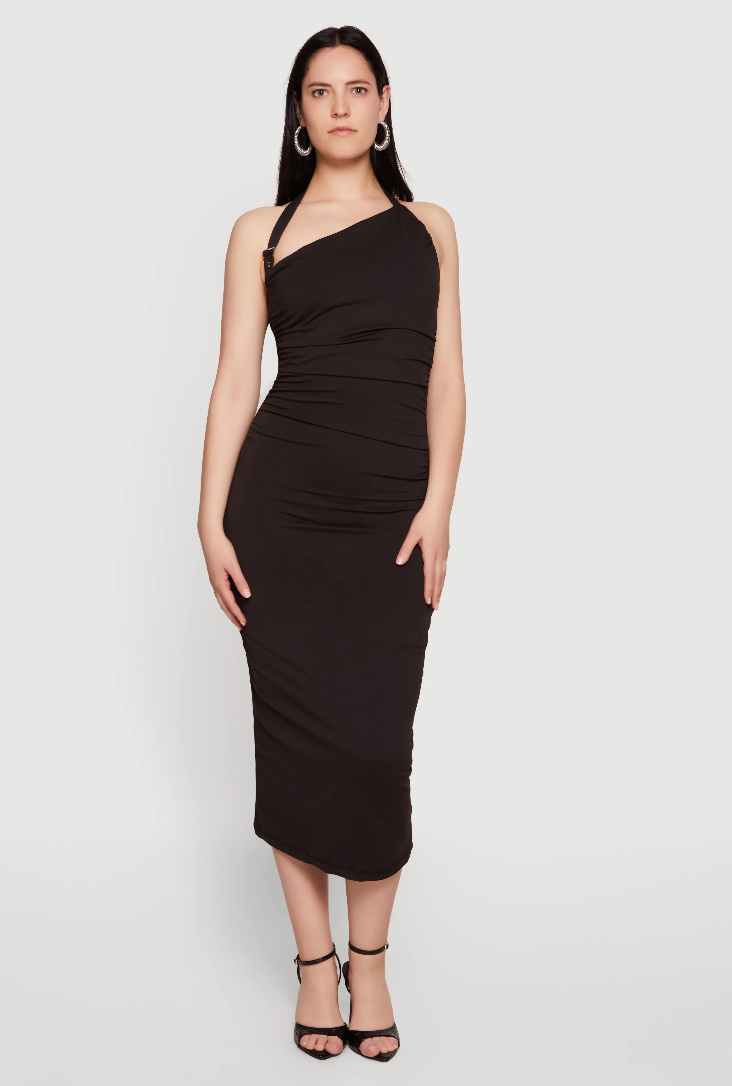 Buckle Detail Asymmetrical Halter Midi Dress sold by Rainbow