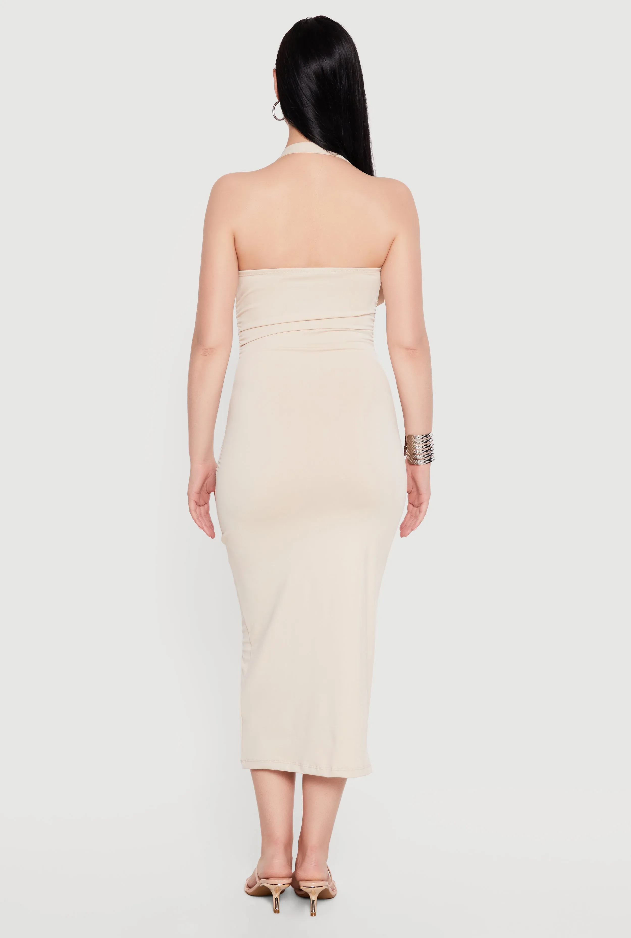 Buckle Detail Asymmetrical Halter Midi Dress sold by Rainbow product image thumbnail 3