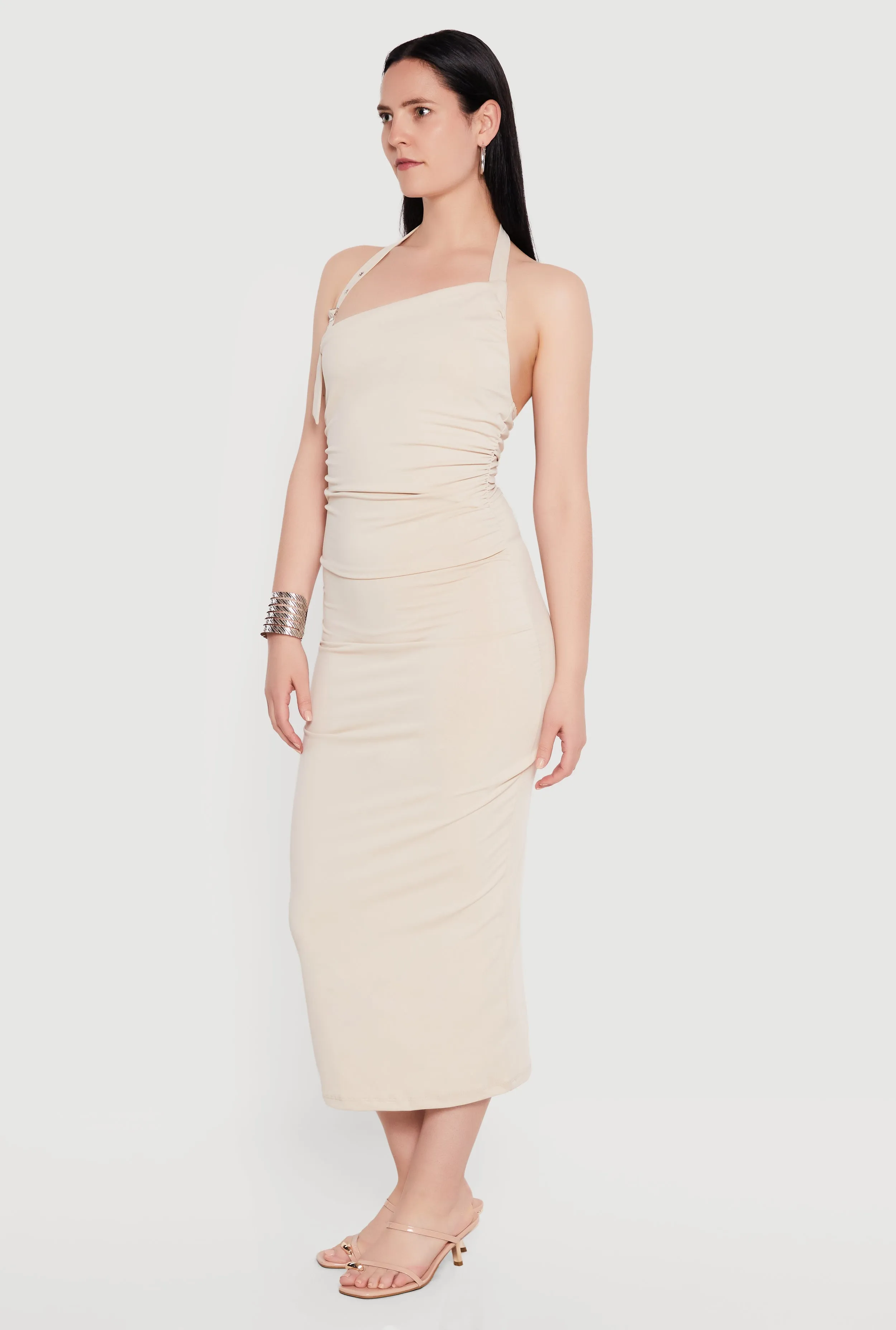 Buckle Detail Asymmetrical Halter Midi Dress sold by Rainbow product image thumbnail 2