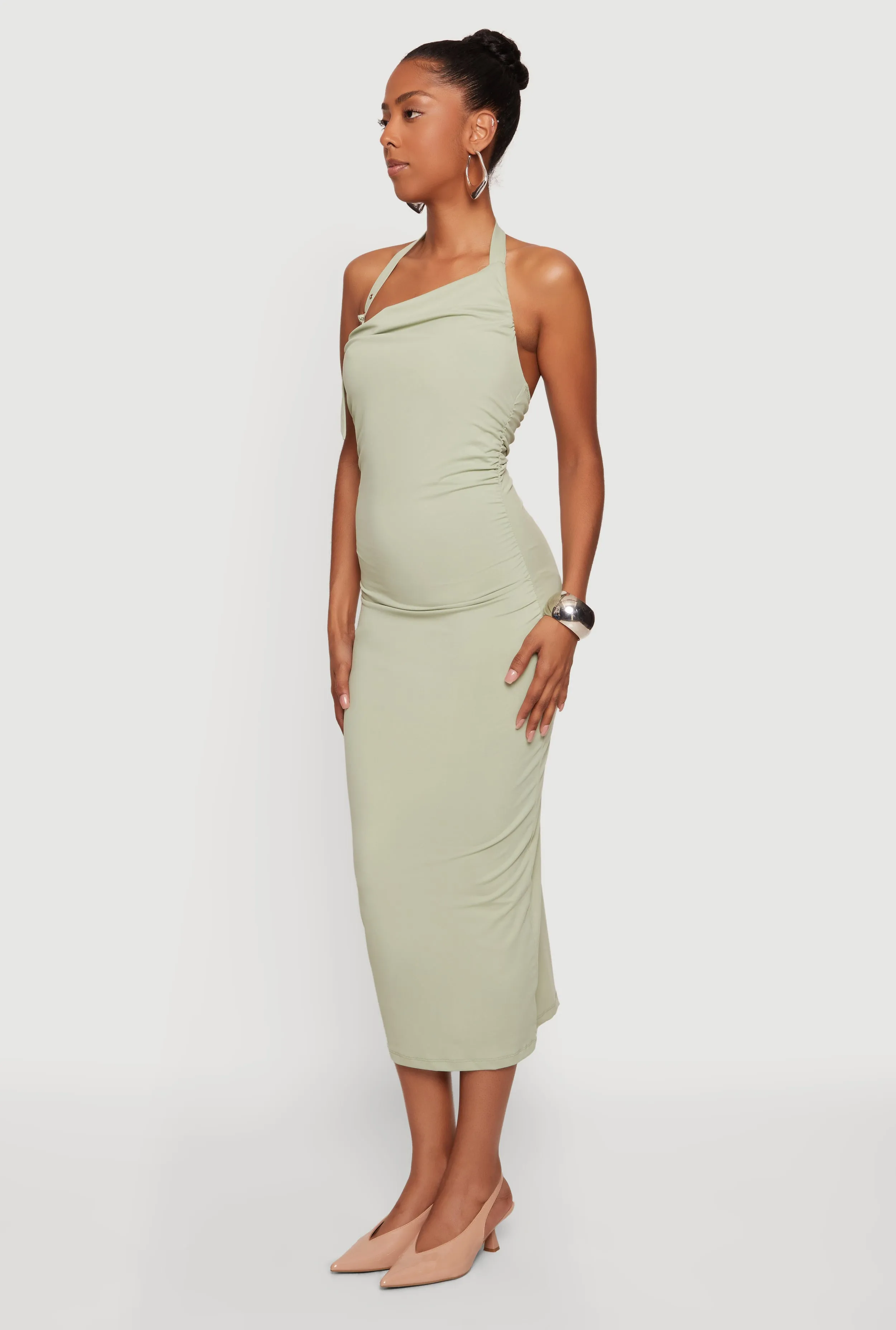 Buckle Detail Asymmetrical Halter Midi Dress sold by Rainbow product image thumbnail 2