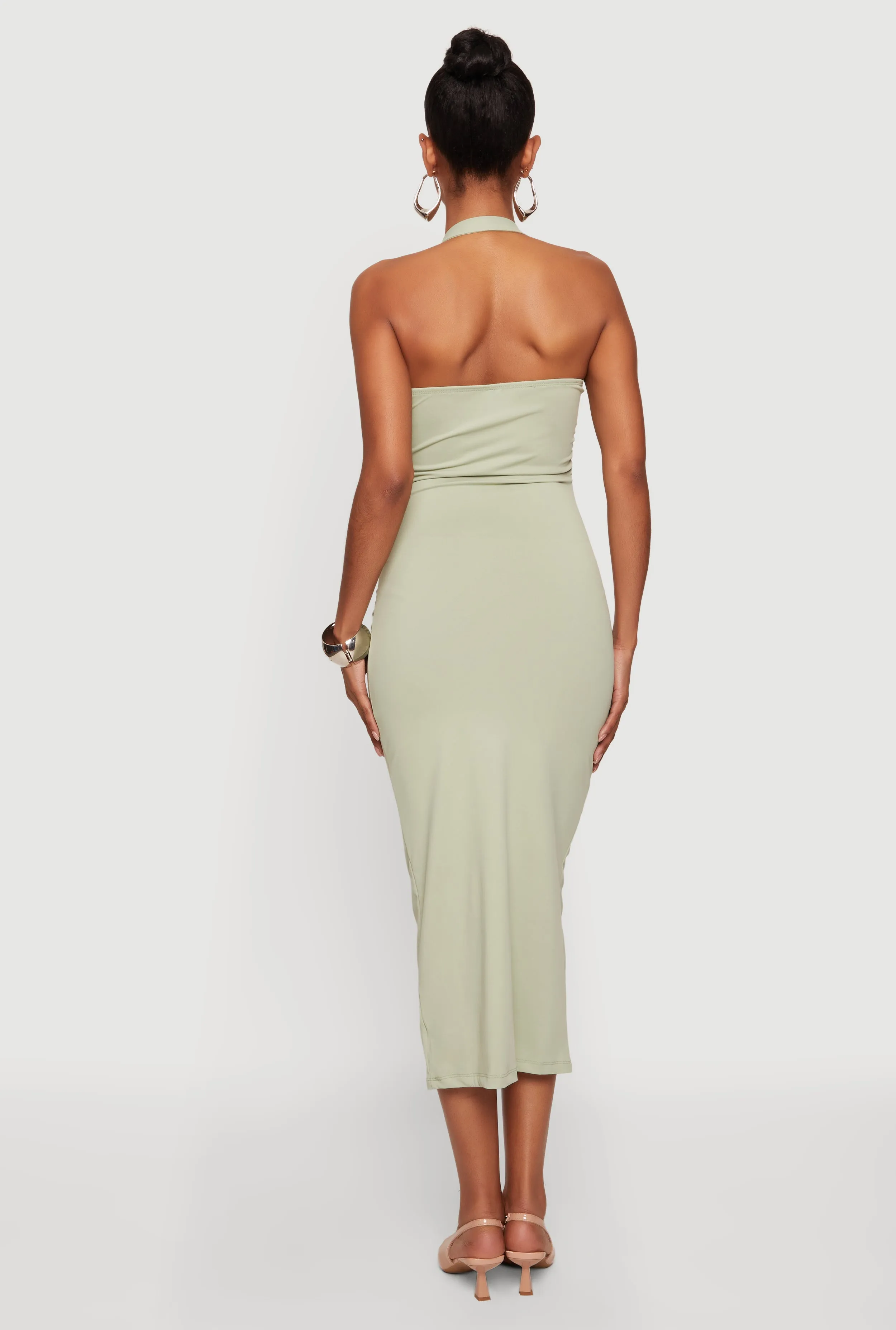 Buckle Detail Asymmetrical Halter Midi Dress sold by Rainbow product image thumbnail 3