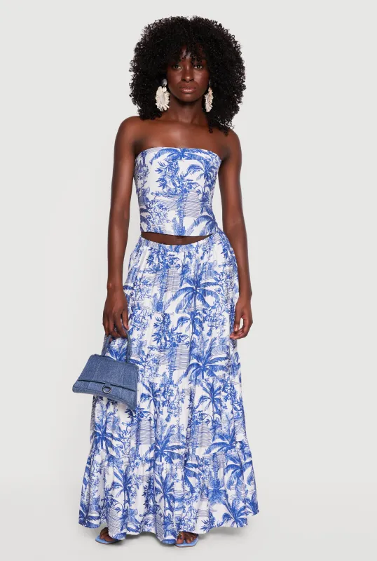 Tropical Toile de Jouy Tiered Maxi Skirt made by Rainbow