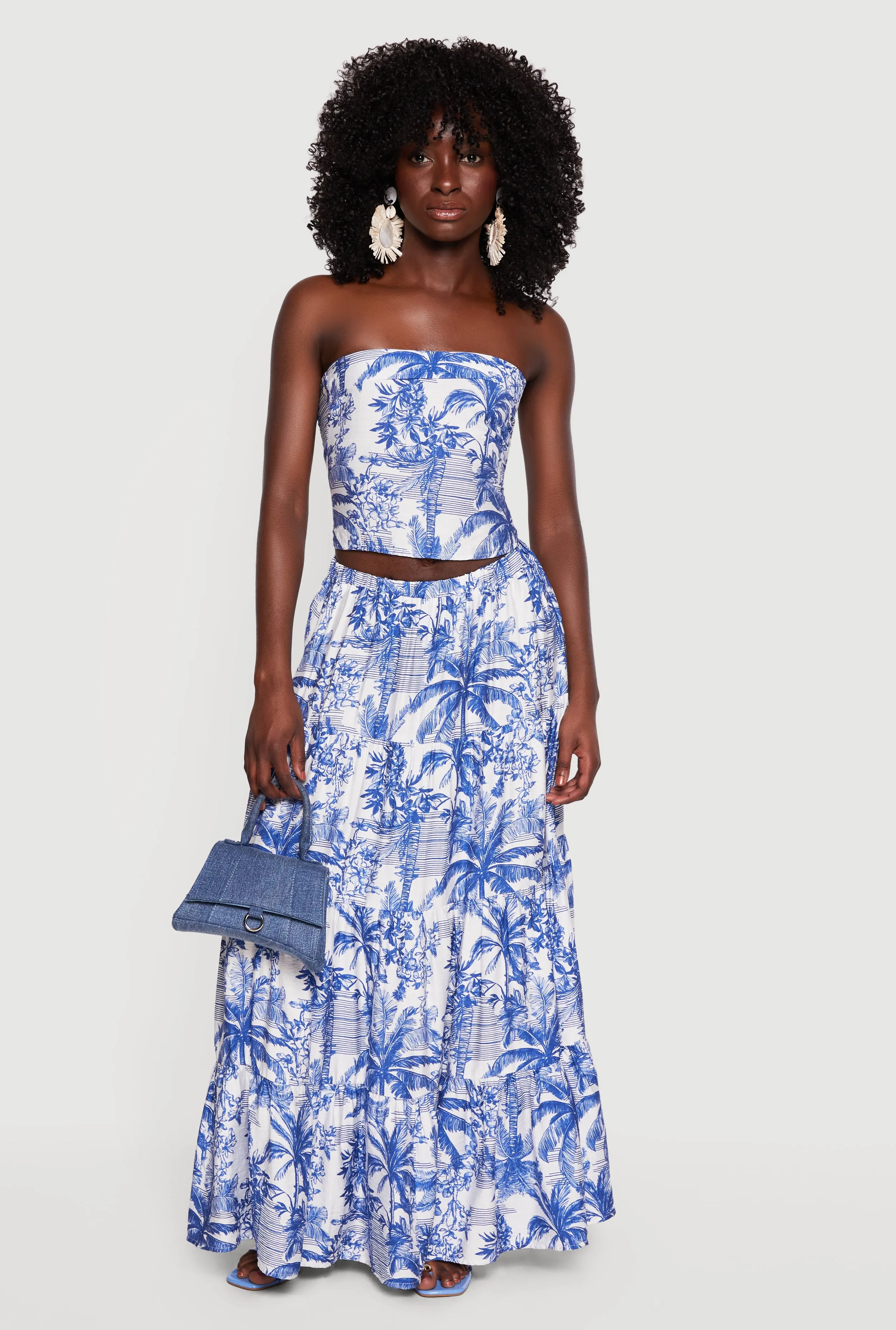 Tropical Toile de Jouy Tiered Maxi Skirt sold by Rainbow