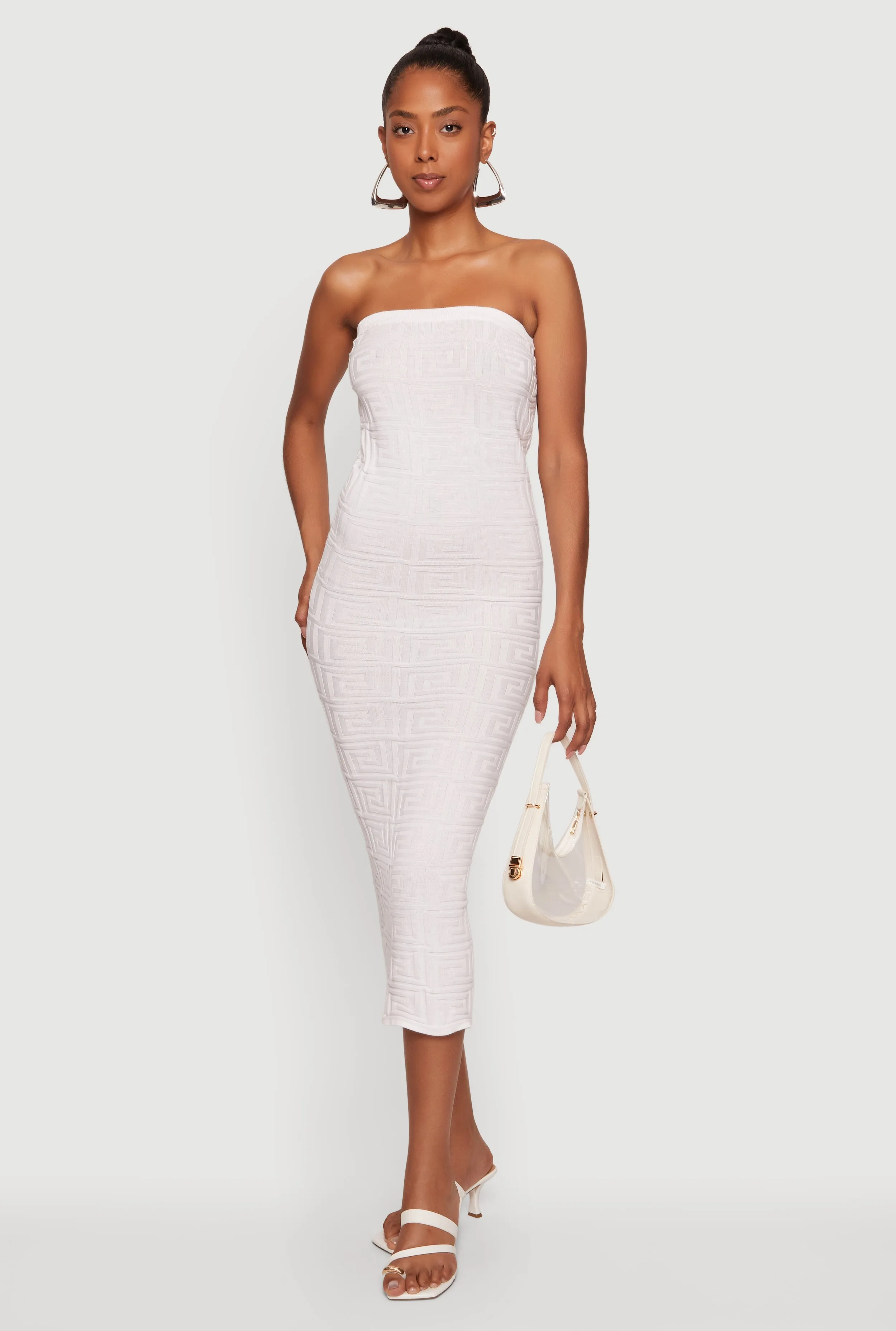 Greek Key Knit Strapless Midi Dress sold by Rainbow