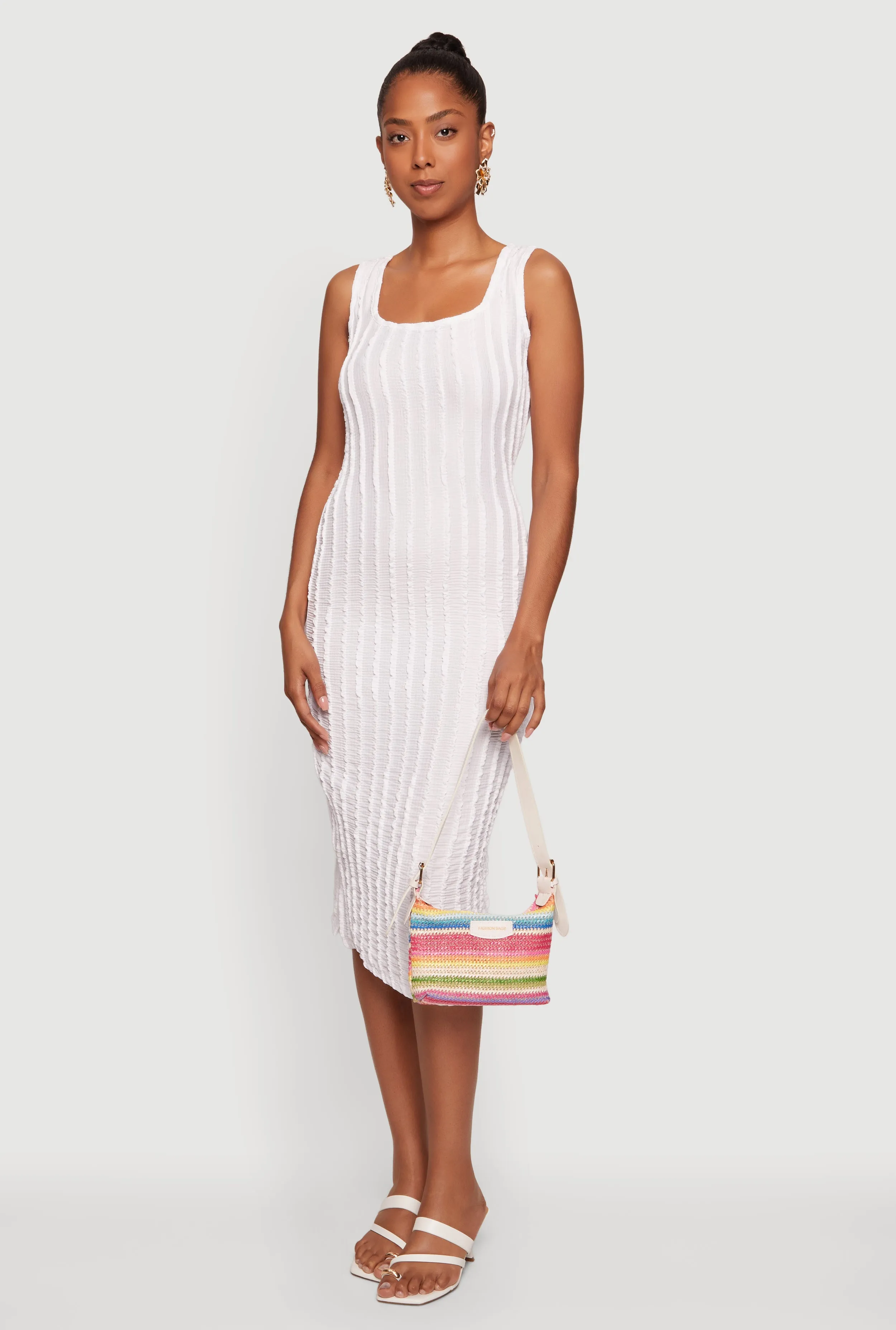 Sleeveless Textured Knit Midi Dress with Side Slit sold by Rainbow