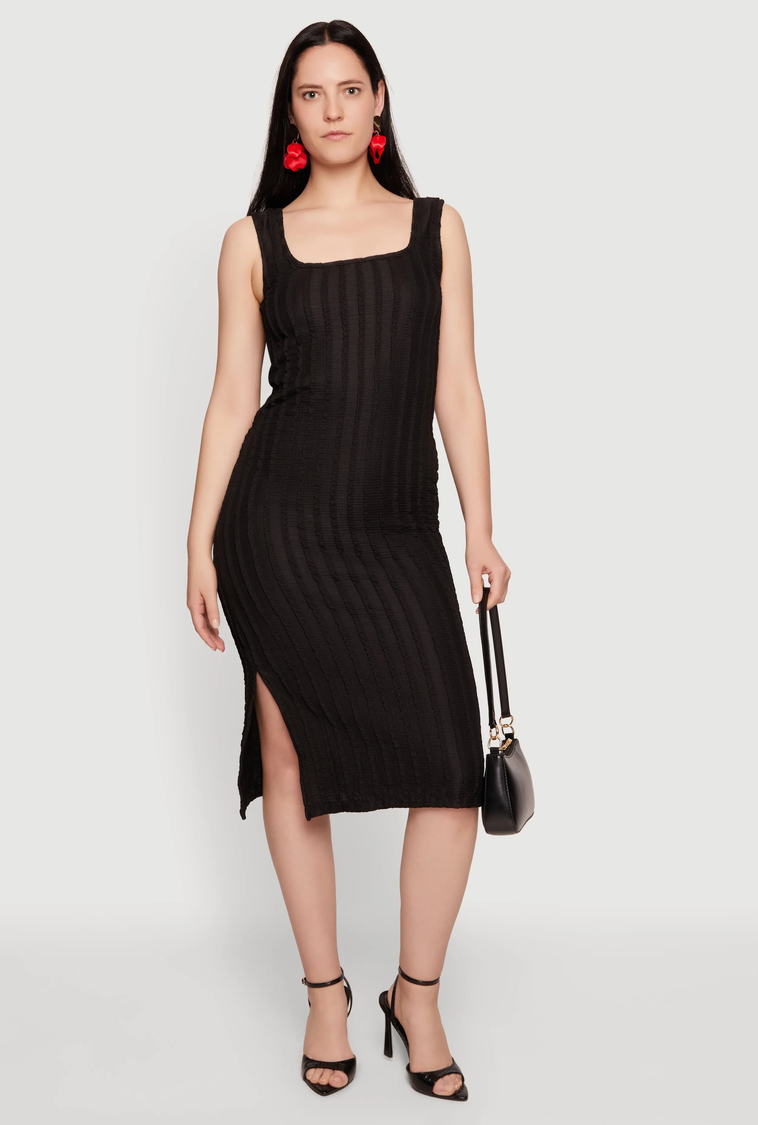 Sleeveless Textured Knit Midi Dress with Side Slit sold by Rainbow product image thumbnail 2