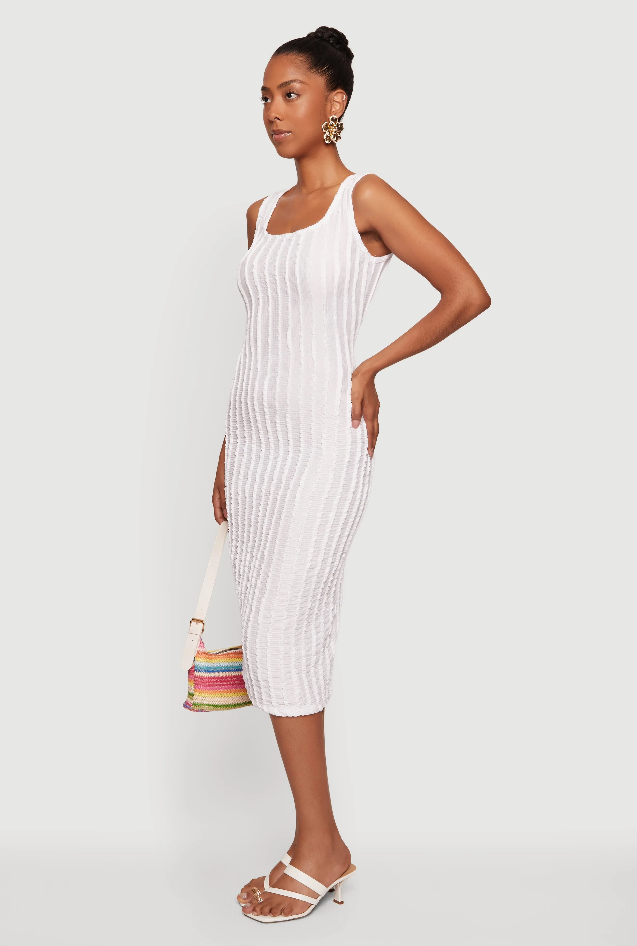 Sleeveless Textured Knit Midi Dress with Side Slit sold by Rainbow product image thumbnail 2
