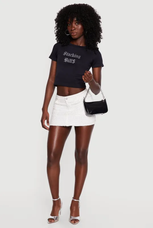 Rhinestone Denim Frayed Hem Micro Skirt made by Daisy