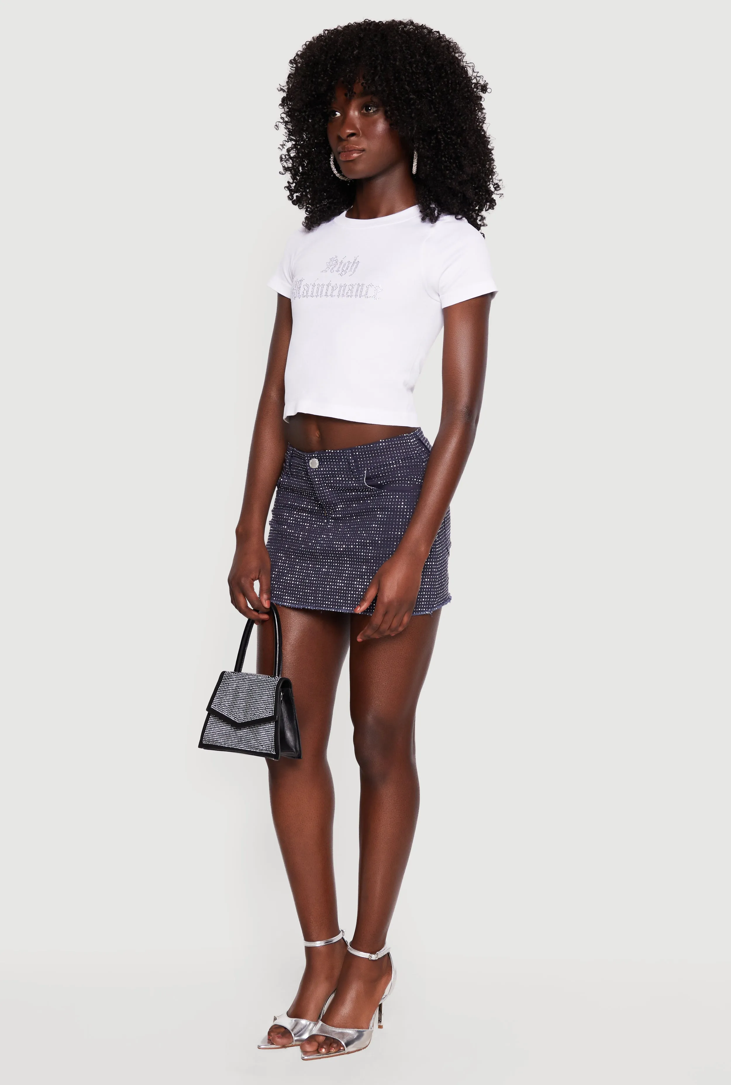 Rhinestone Denim Frayed Hem Micro Skirt sold by Rainbow product image thumbnail 2