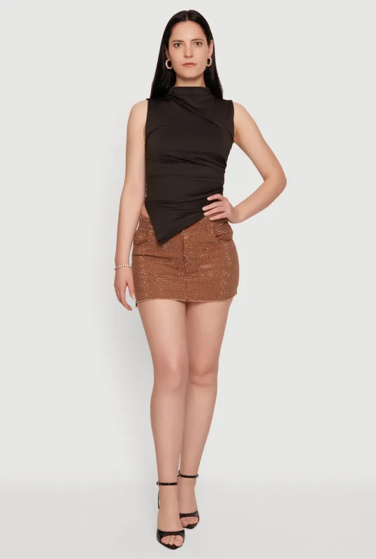 Rhinestone Denim Frayed Hem Micro Skirt made by Daisy