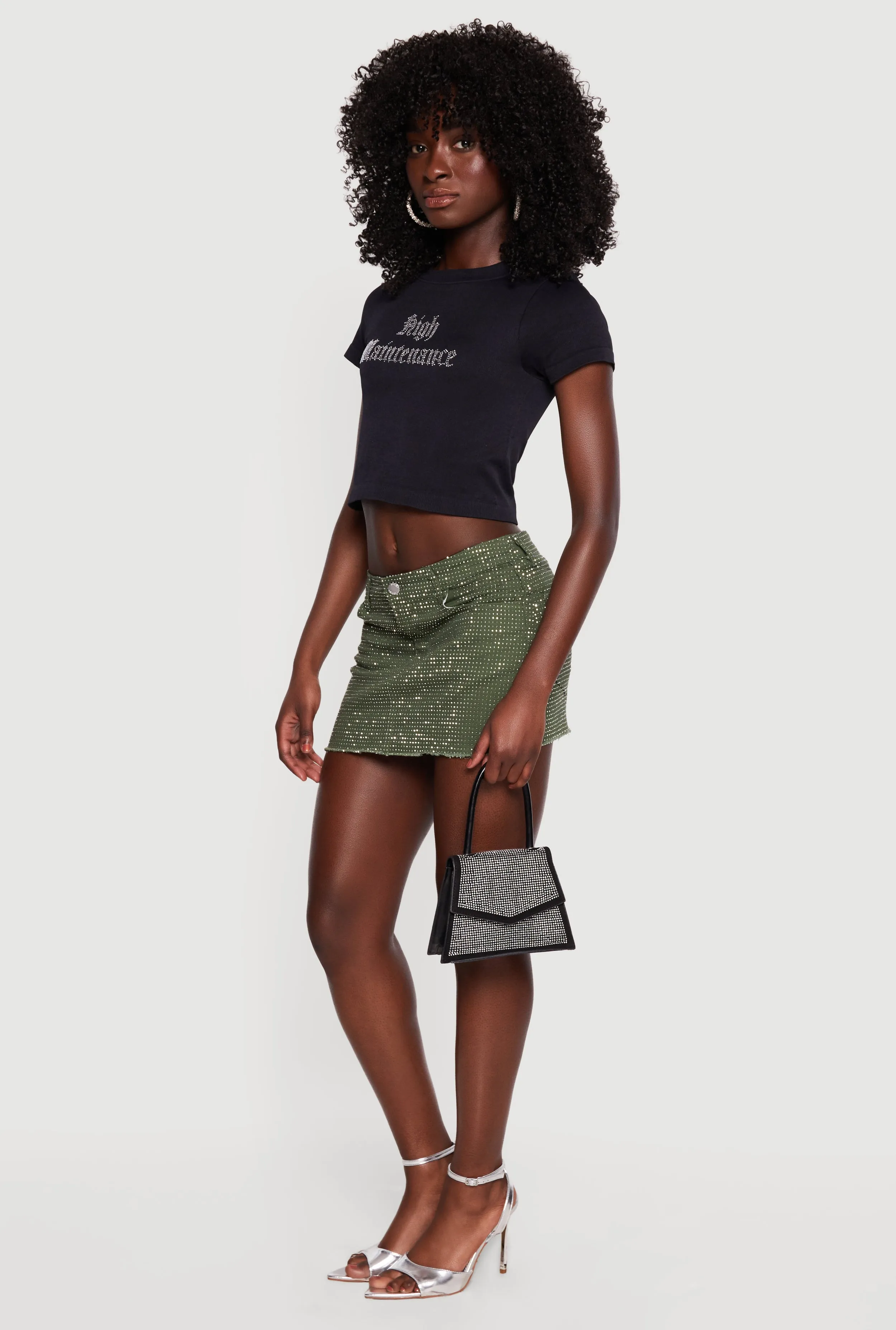 Rhinestone Denim Frayed Hem Micro Skirt sold by Rainbow product image thumbnail 2
