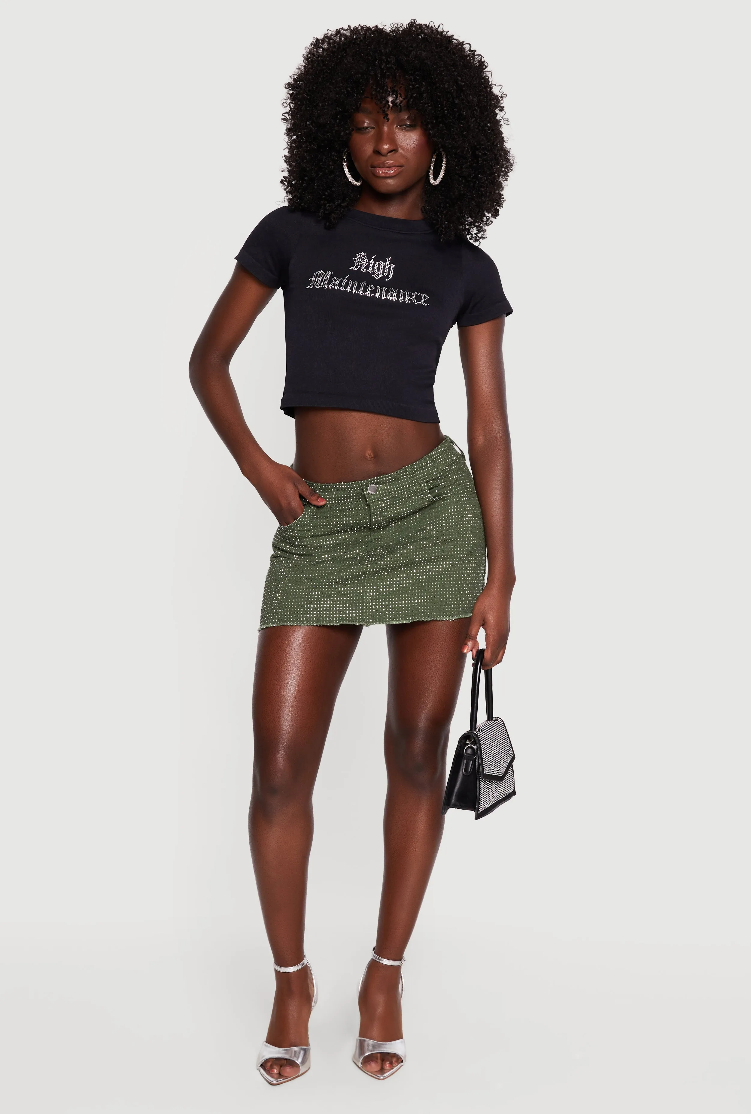 Rhinestone Denim Frayed Hem Micro Skirt sold by Rainbow