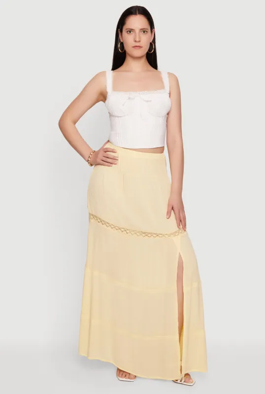 Side Slit Lace Detail Tiered Maxi Skirt made by Rainbow