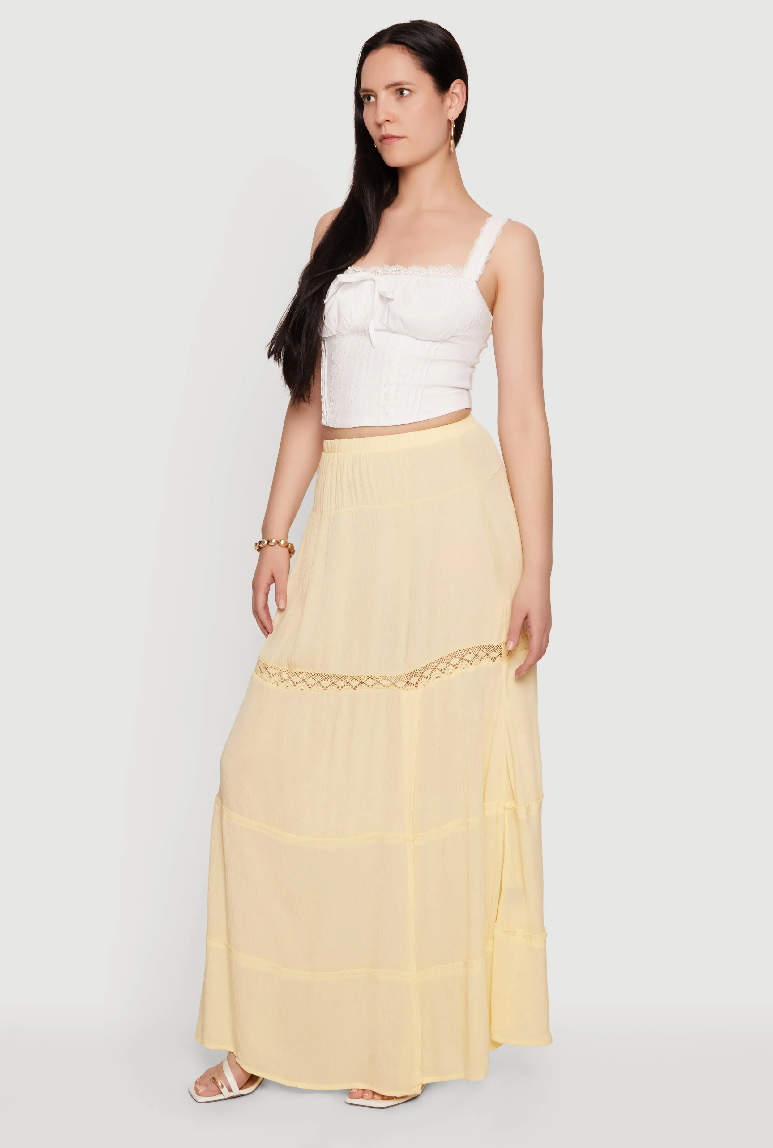 Side Slit Lace Detail Tiered Maxi Skirt sold by Rainbow product image thumbnail 2