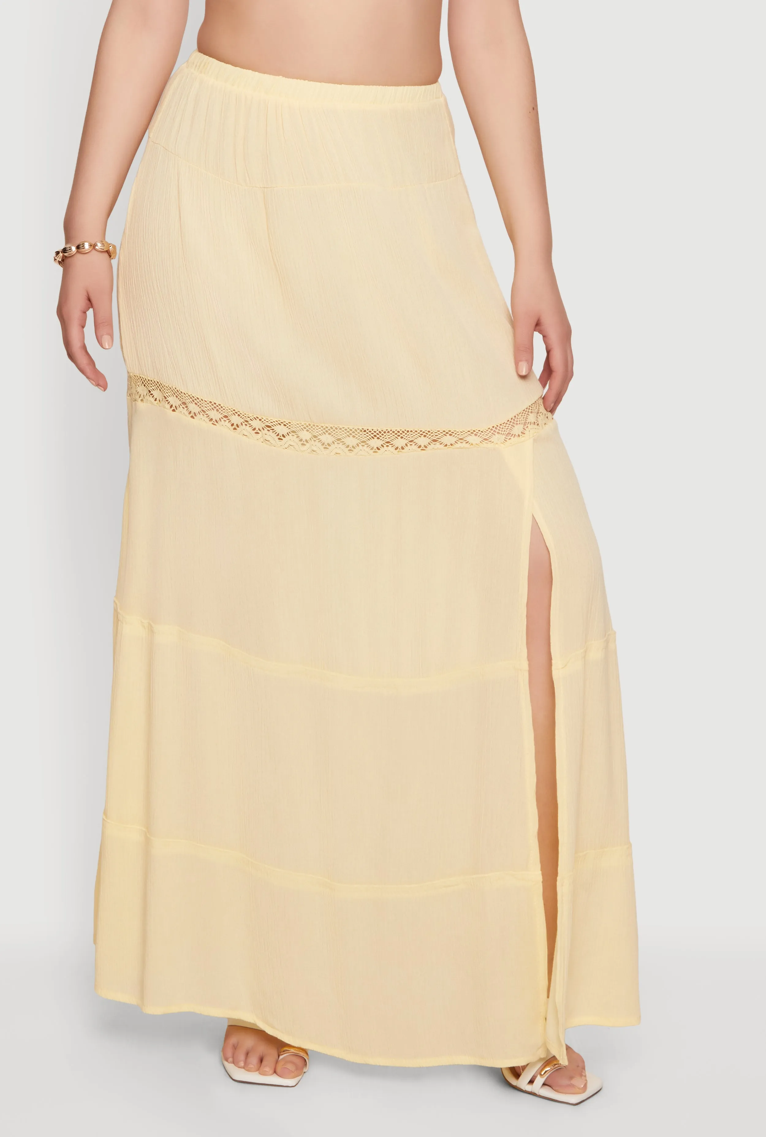 Side Slit Lace Detail Tiered Maxi Skirt sold by Rainbow product image thumbnail 3