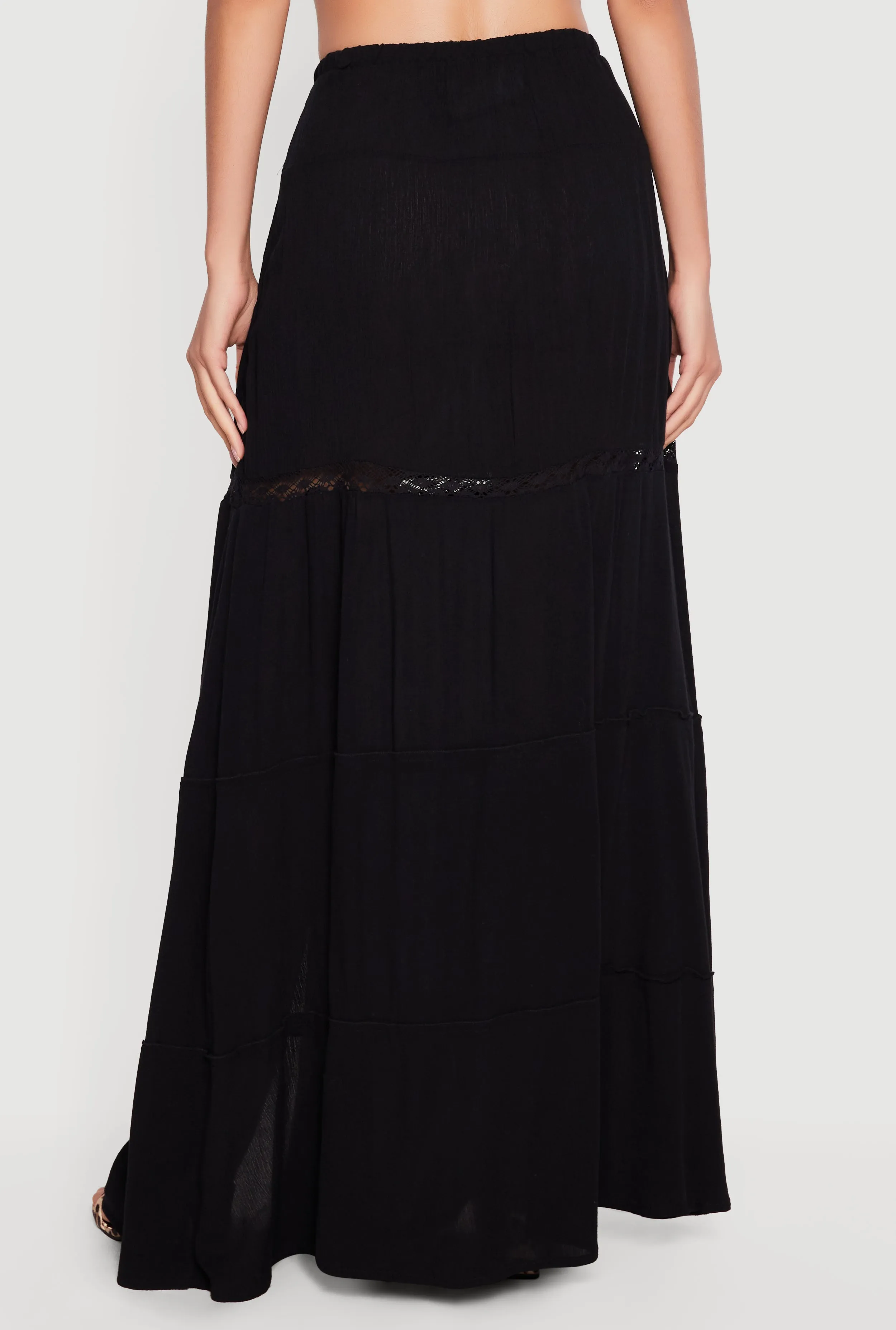 Side Slit Lace Detail Tiered Maxi Skirt sold by Rainbow product image thumbnail 5