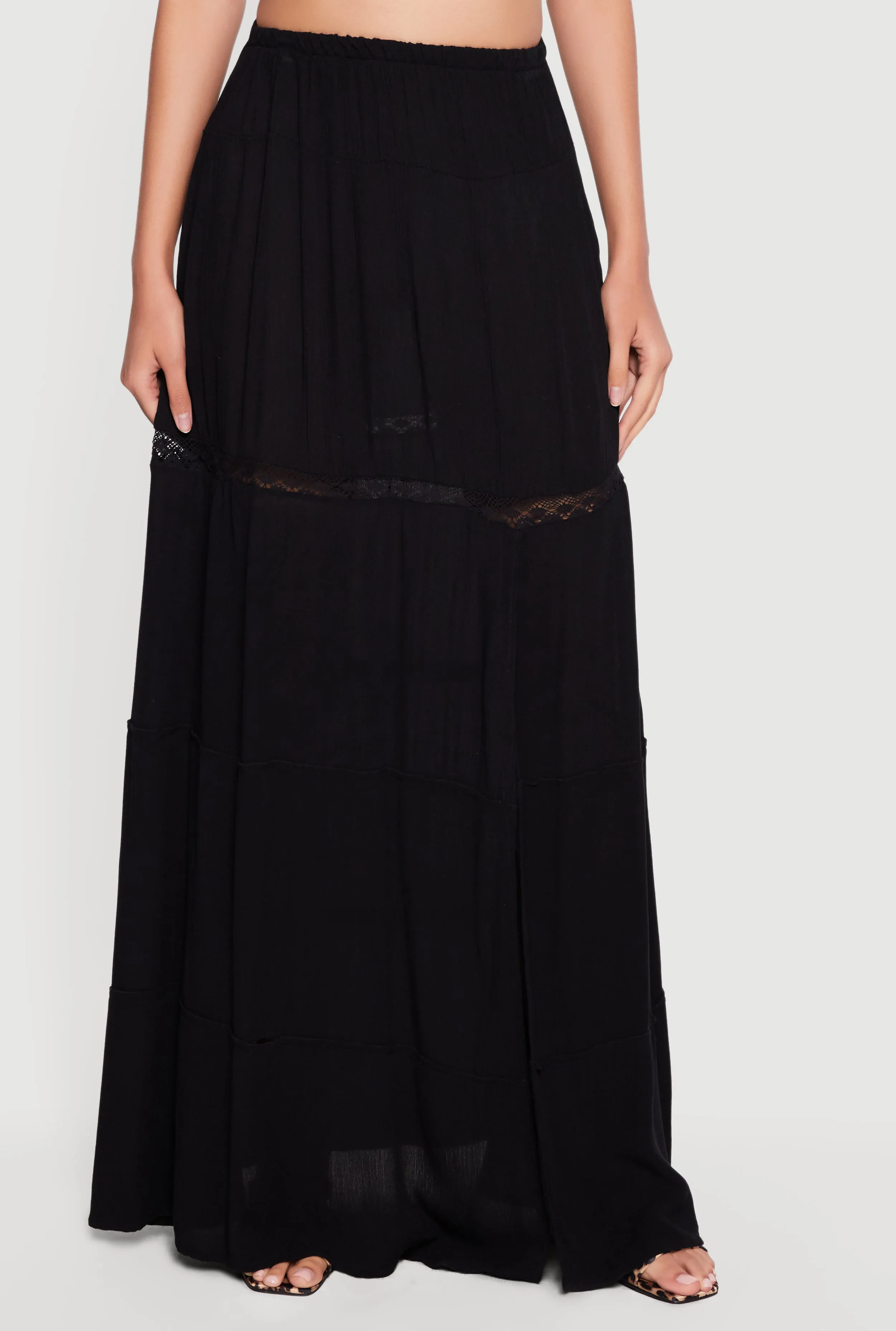 Side Slit Lace Detail Tiered Maxi Skirt sold by Rainbow product image thumbnail 3