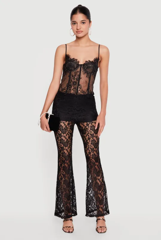 Floral Lace Flare Leg Casual Pants made by Rainbow