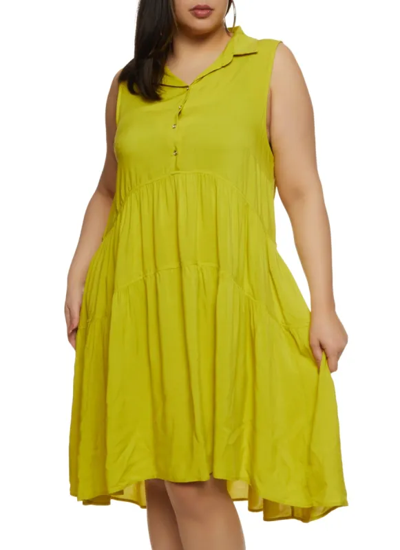 Plus Size Half Button Tiered Shift Dress sold by Rainbow