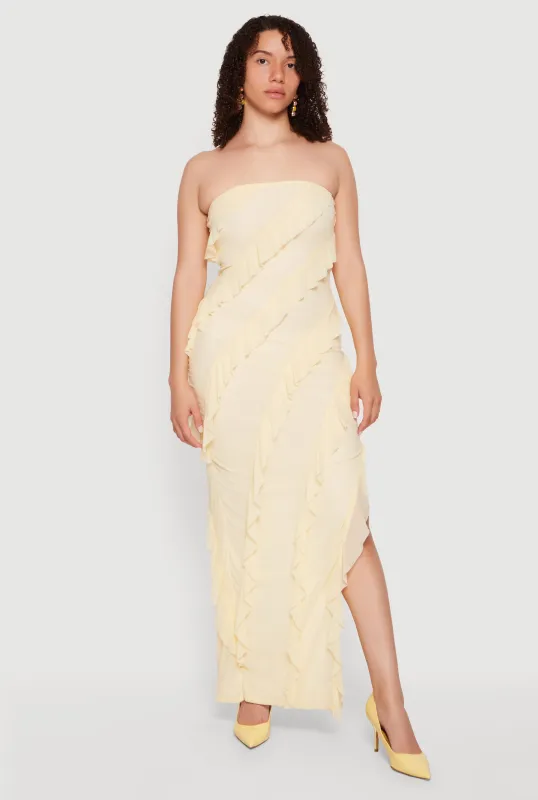 Ruffle Detail Side Slit Tube Maxi Dress made by Rainbow