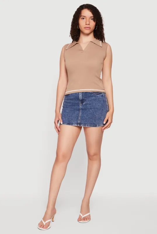 Contrast Trim Sleeveless Polo Top made by Rainbow