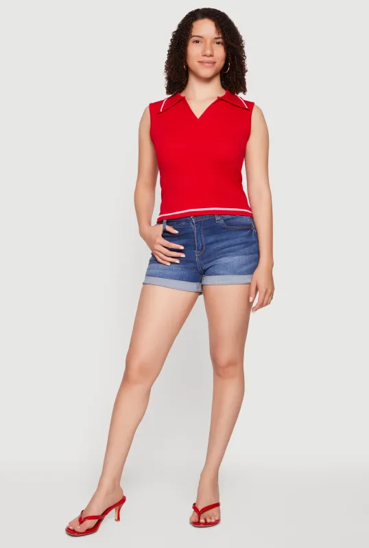 Contrast Trim Sleeveless Polo Top made by Rainbow