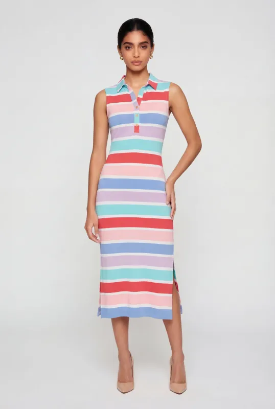 Sleeveless Striped Midi Shirt Dress made by Rainbow