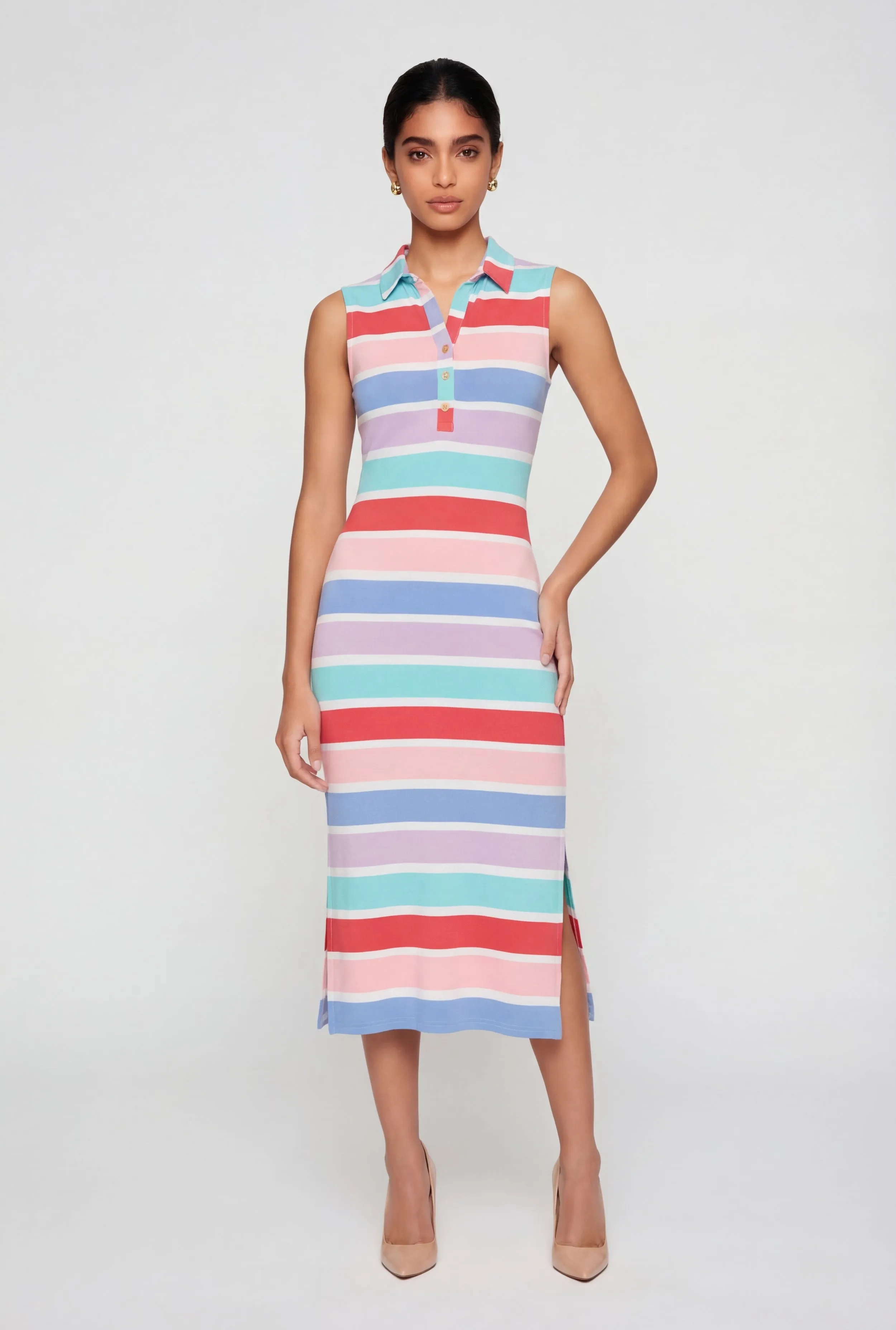 Sleeveless Striped Midi Shirt Dress sold by Rainbow