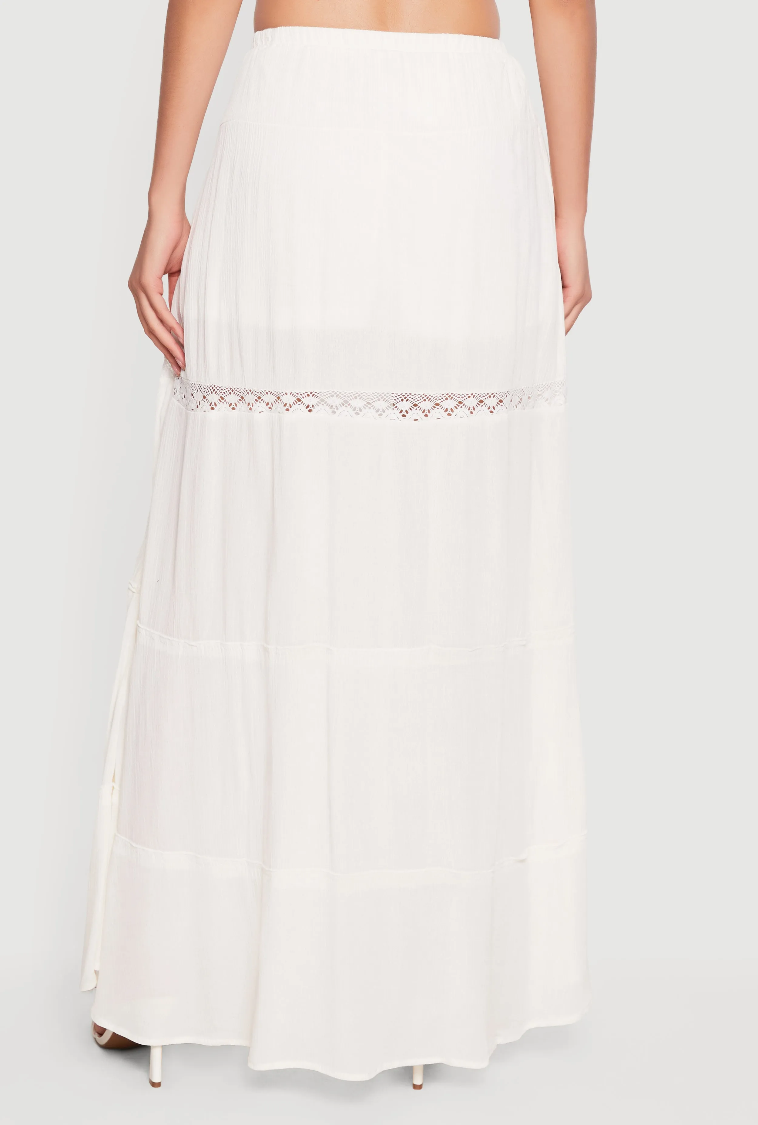 Side Slit Lace Detail Tiered Maxi Skirt sold by Rainbow product image thumbnail 5