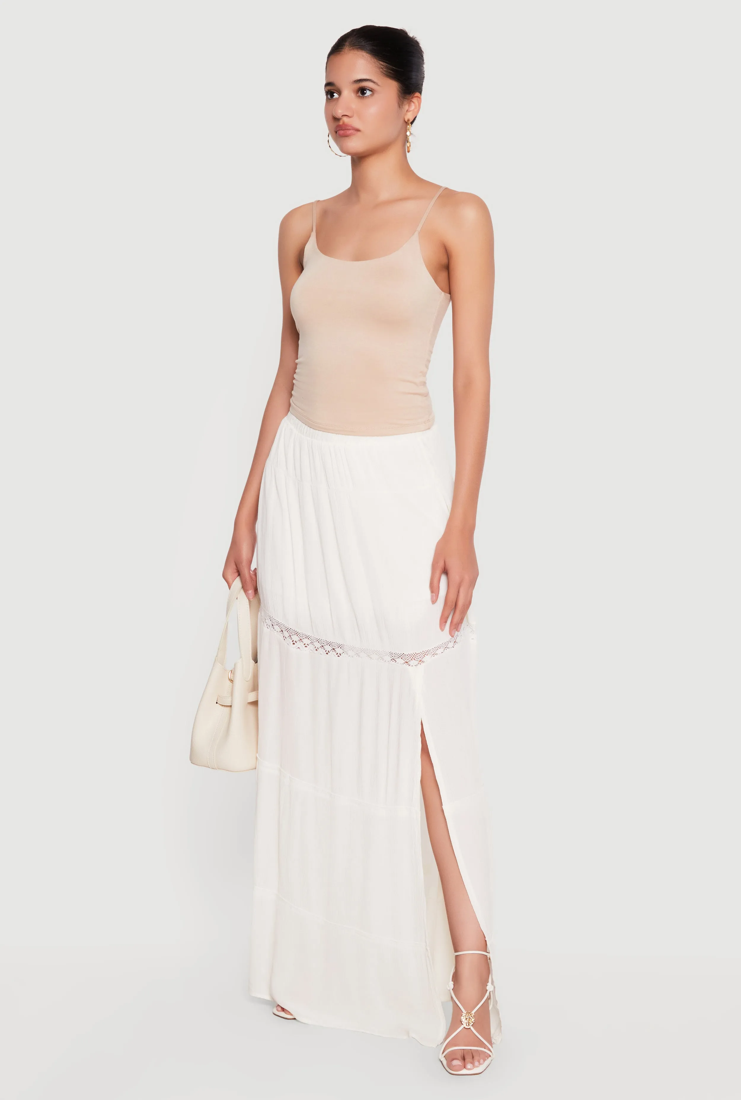Side Slit Lace Detail Tiered Maxi Skirt sold by Rainbow product image thumbnail 2