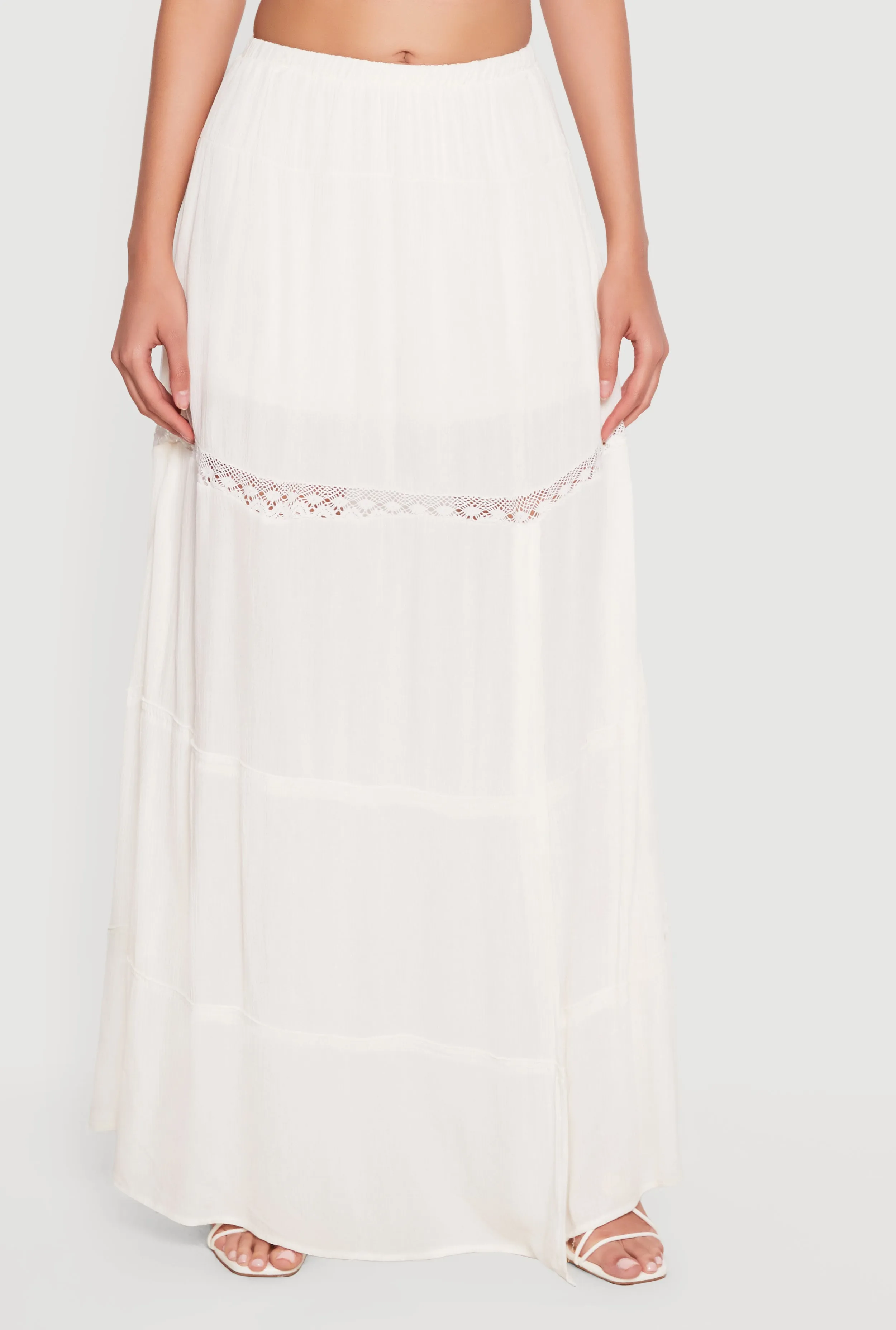 Side Slit Lace Detail Tiered Maxi Skirt sold by Rainbow product image thumbnail 3