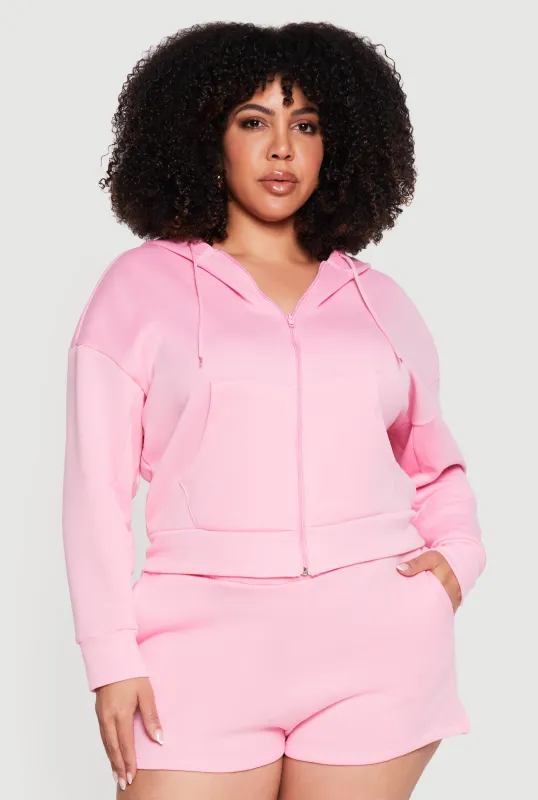 Plus Size Zip Front Fleece Lined Hooded Sweatshirt made by Rainbow