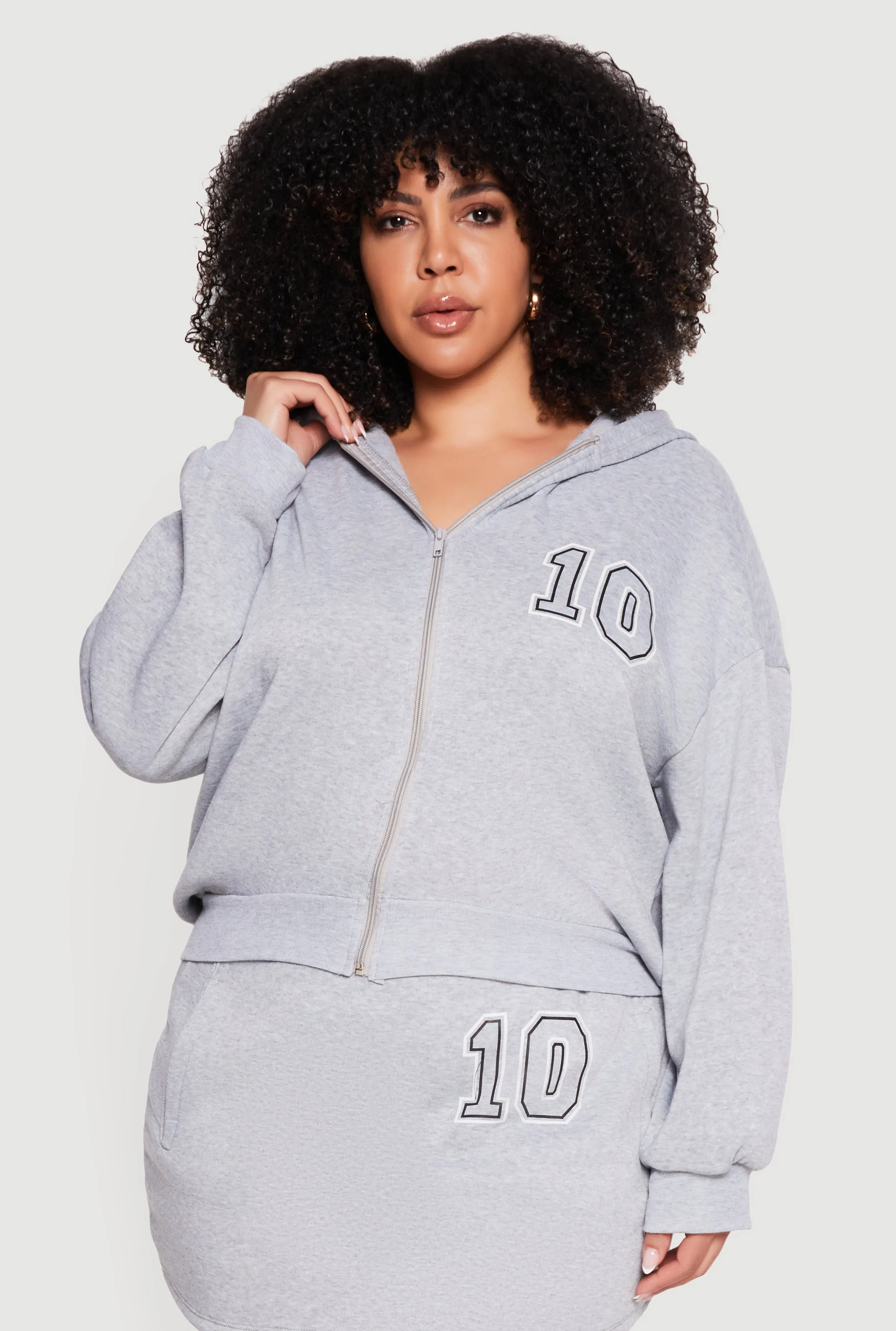 Plus Sized Oversized 10 Graphic Zip Front Hoodie sold by Rainbow