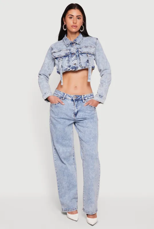 Acid Wash Cropped Button Front Denim Jacket made by Daisy