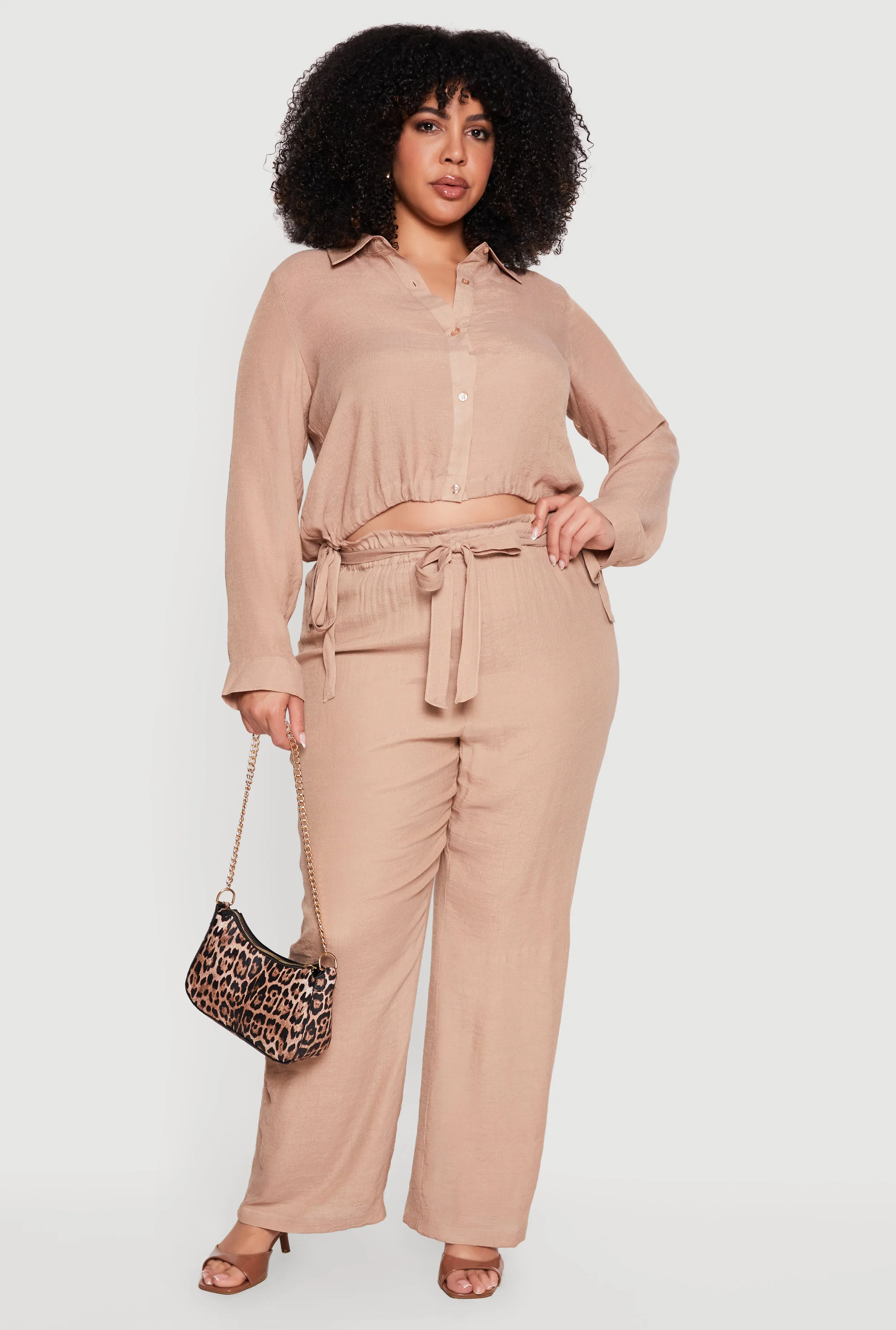 Plus Size Gauze Knit Tie Waist Belted Wide Leg Pants sold by Rainbow product image thumbnail 2