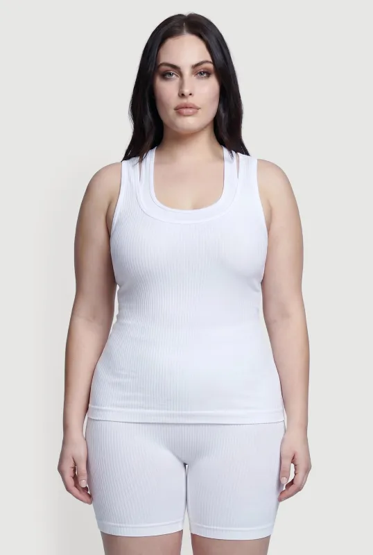 Plus Size Ribbed Knit Scoop Neck Racerback Tank Top made by Rainbow