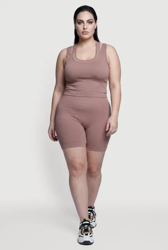 Plus Size Ribbed Knit Scoop Neck Racerback Tank Top made by Rainbow